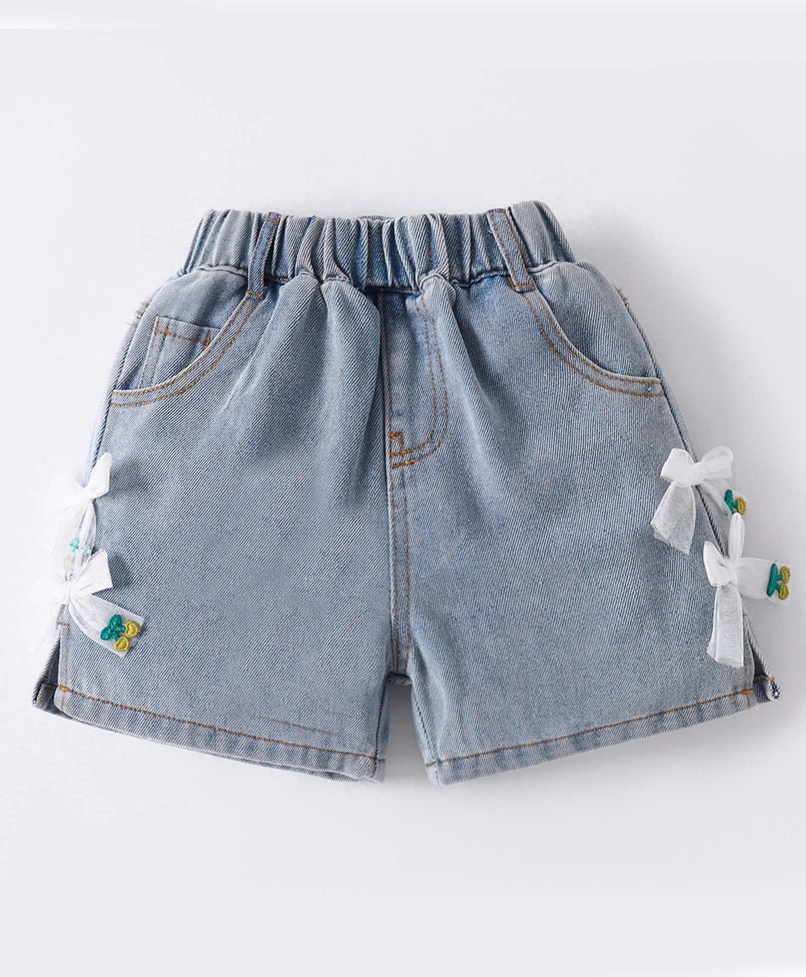 Mark & Mia Cotton Washed Shorts with Bow Applique - Light Blue-picture-33