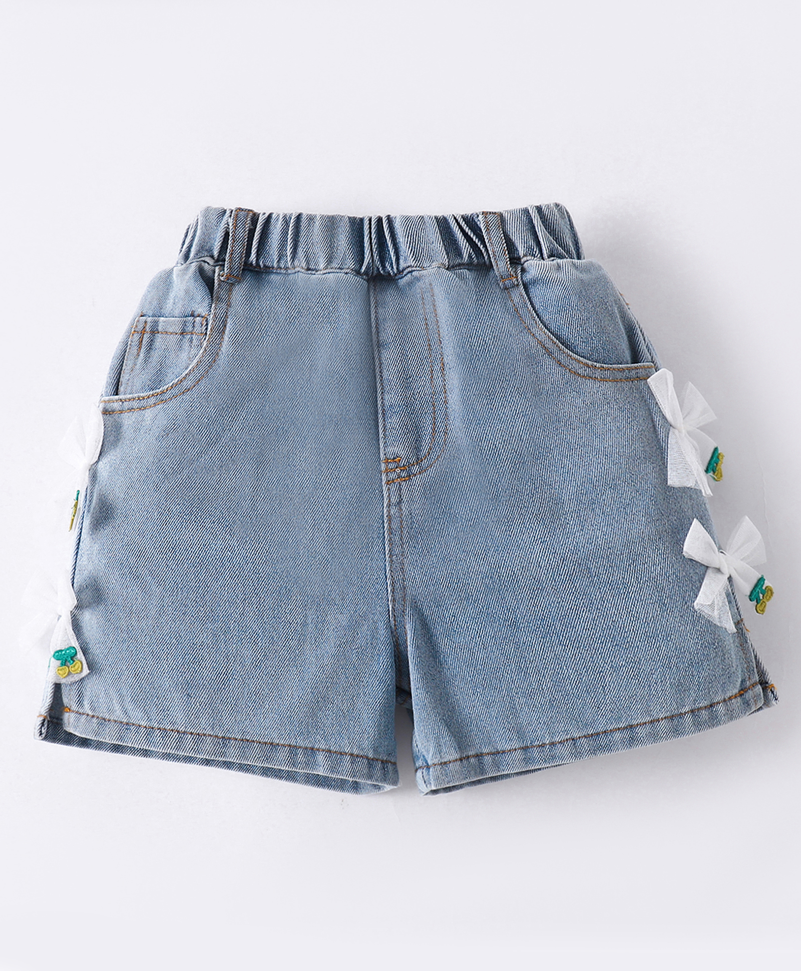 Mark & Mia Cotton Washed Shorts with Bow Applique - Light Blue-picture-21