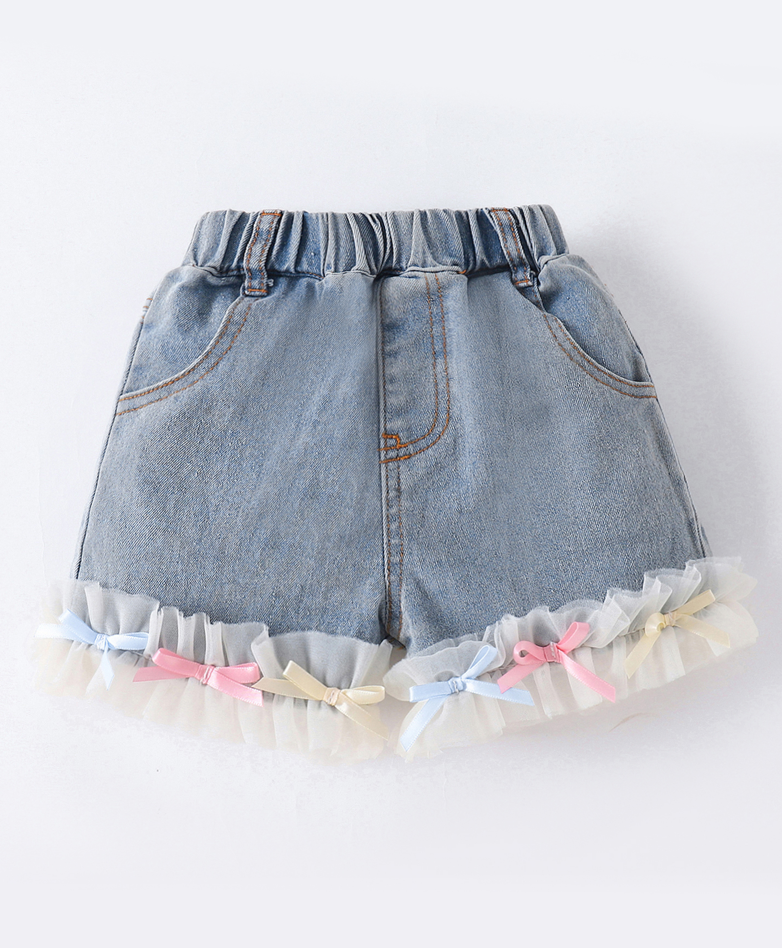 Mark & Mia Washed Shorts with Bow Applique & Frills - Light Blue-picture-25