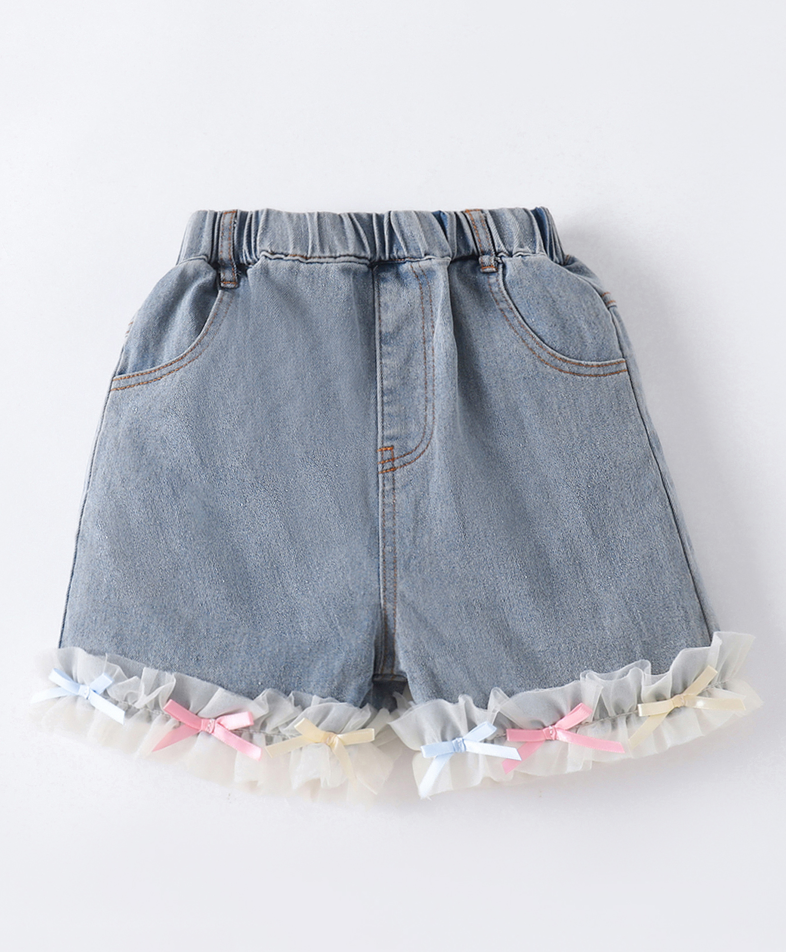 Mark & Mia Washed Shorts with Bow Applique & Frills - Light Blue-picture-23