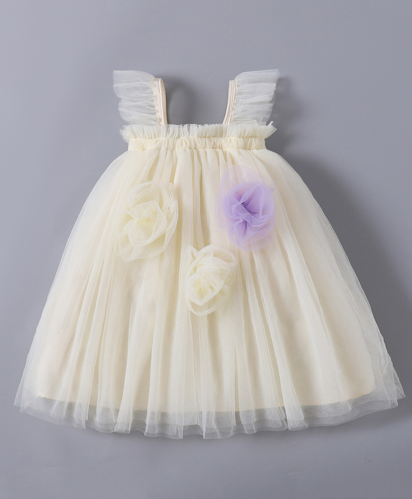 Mark & Mia Frill Sleeves Solid Color Party Frock with Floral Applique - Beige-picture-20