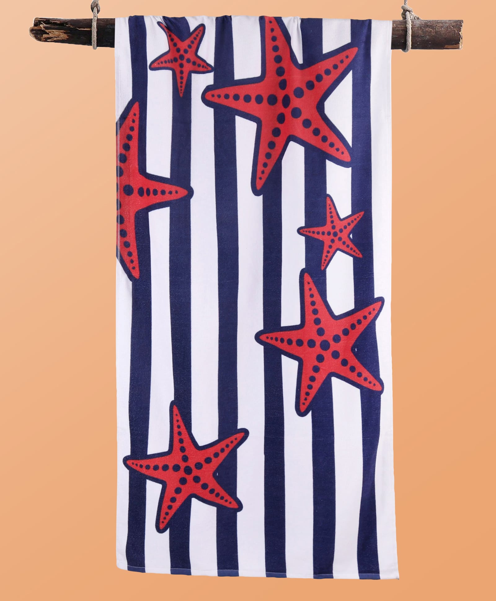 Pine Kids Terry Knit Towel with Star Print L 121 x B 60 cm - White & Red-image-40