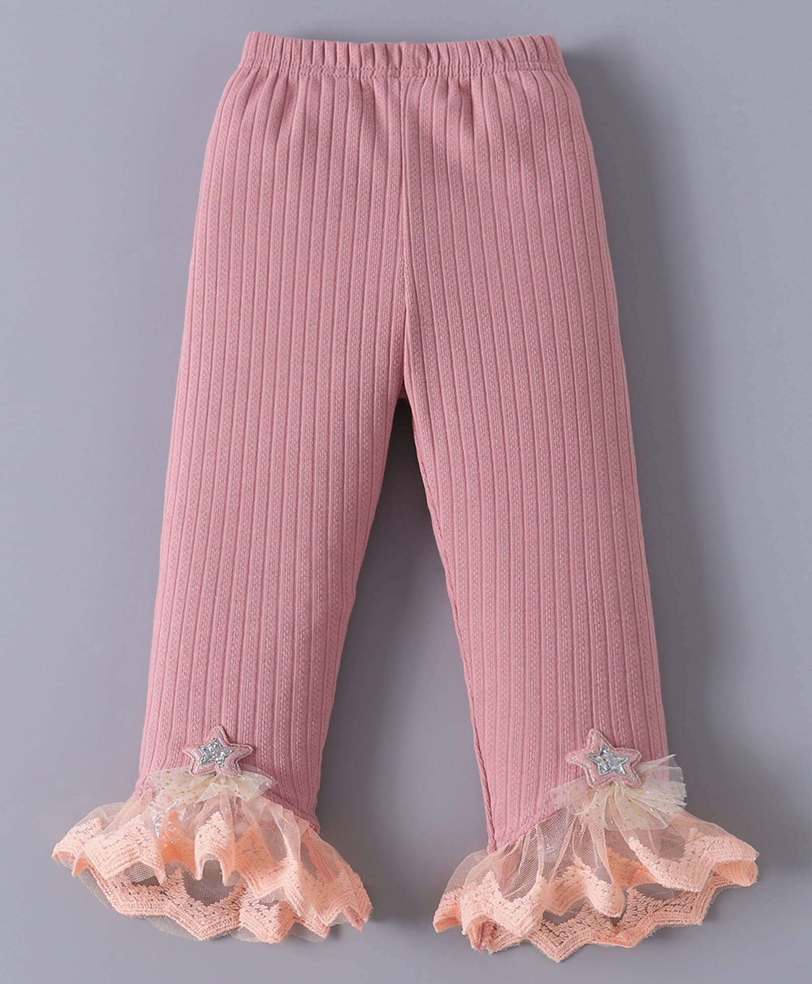 Mark & Mia Solid Color Leggings with Lace Detailing & Star Applique - Pink-picture-17