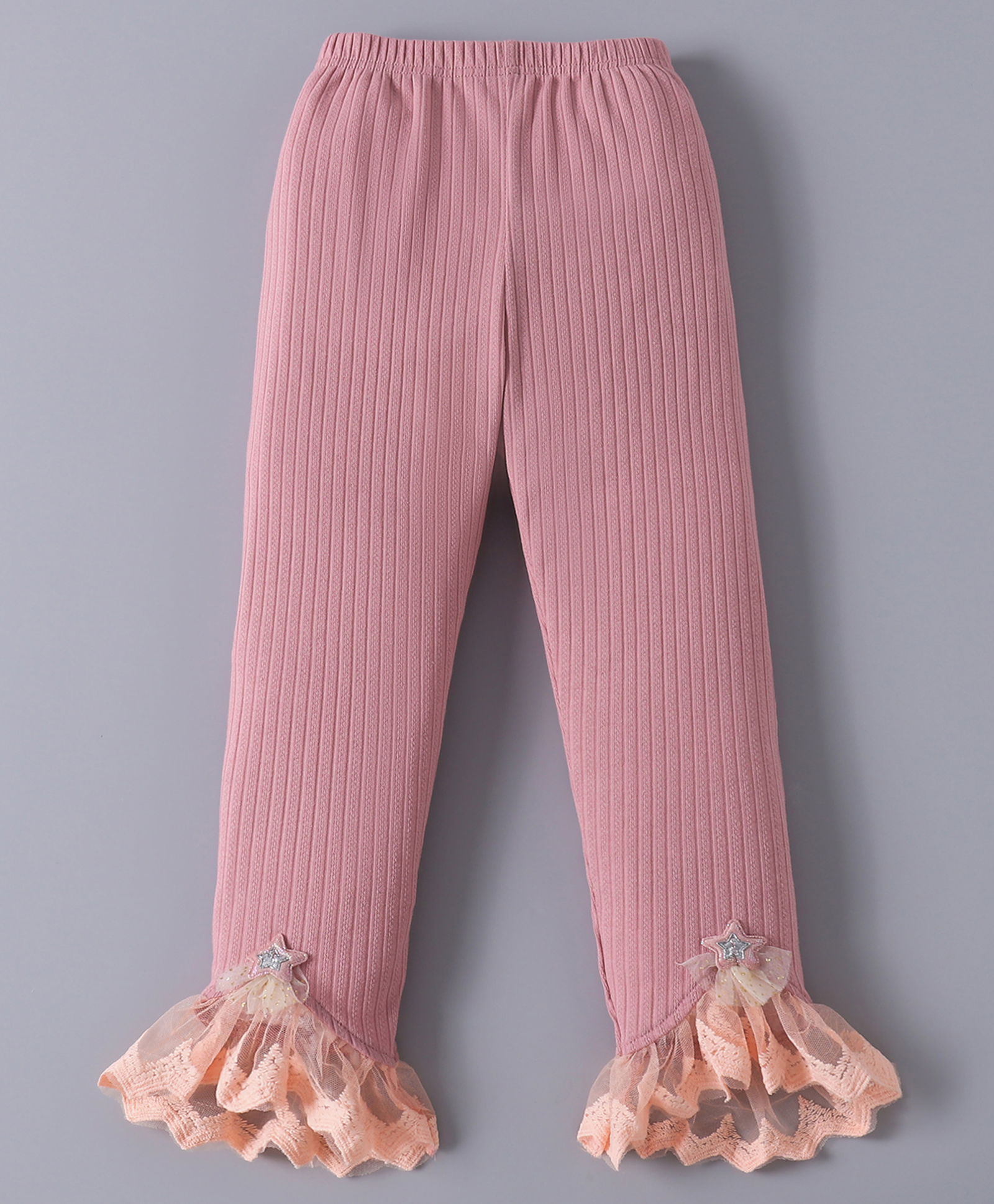 Mark & Mia Solid Color Leggings with Lace Detailing & Star Applique - Pink-picture-19