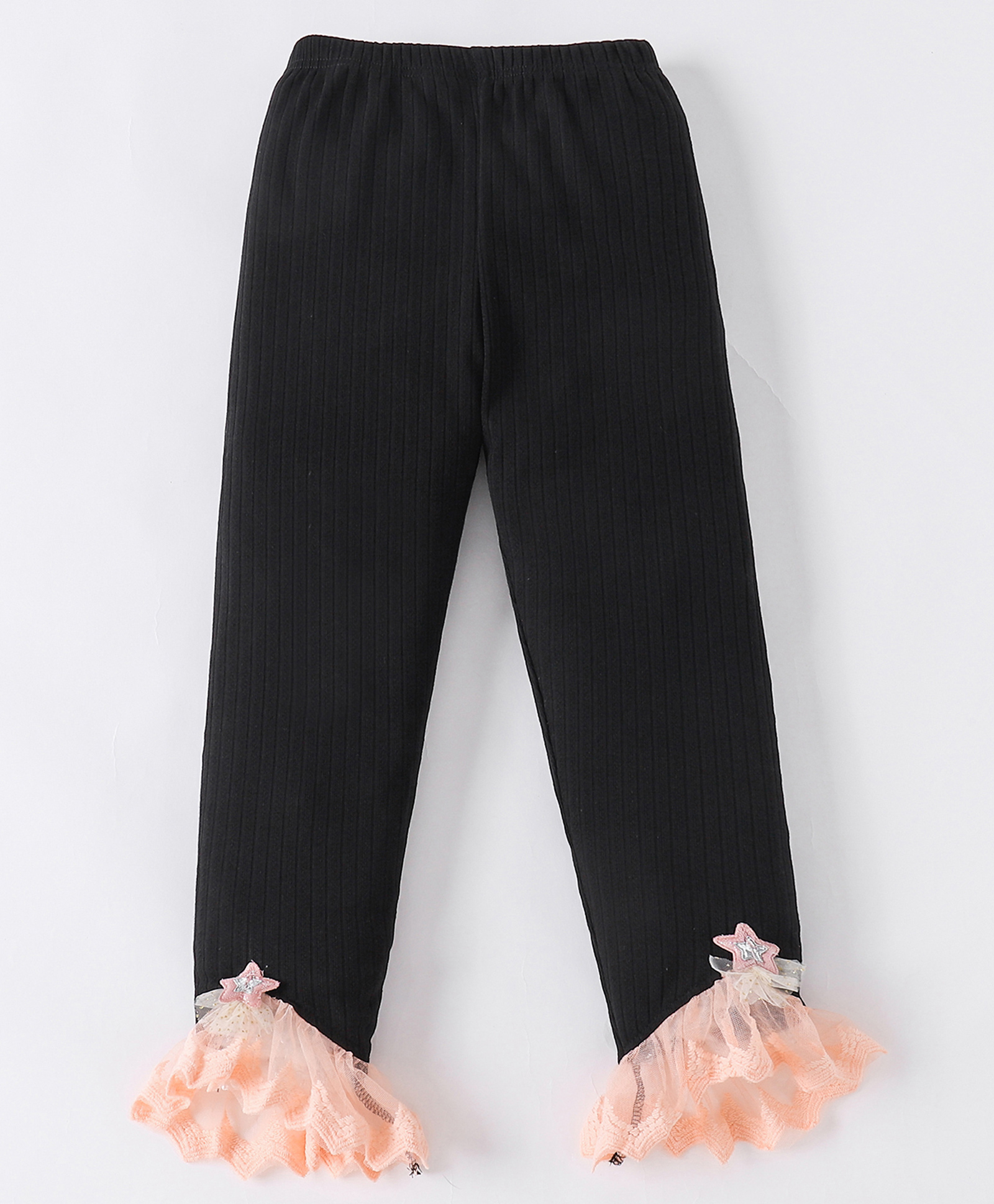 Mark & Mia Solid Color Leggings with Lace Detailing & Star Applique - Black-picture-16