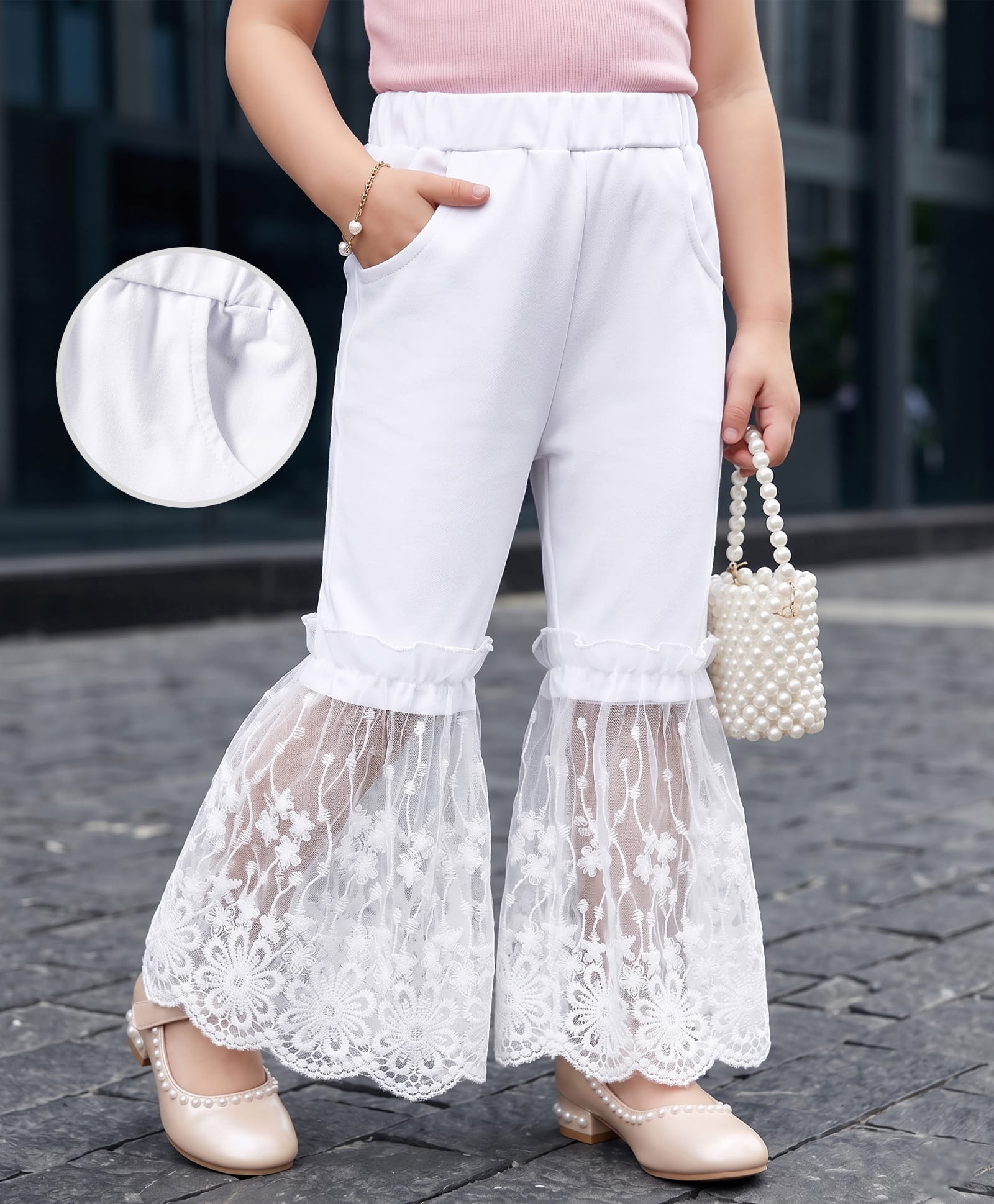 Mark & Mia Full Length Leggings with Floral Chikankari Detailing - White-picture-10