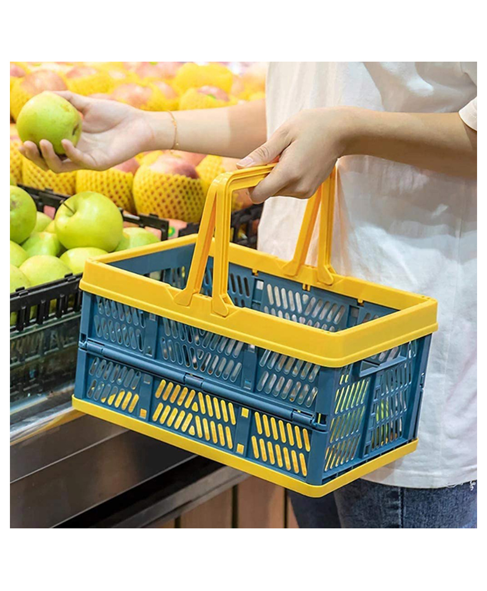 FLAZEFolding Storage Crate, Stackable Grocery Bin Container with Handle Used for Groceries Car Trunk Storage-image-34