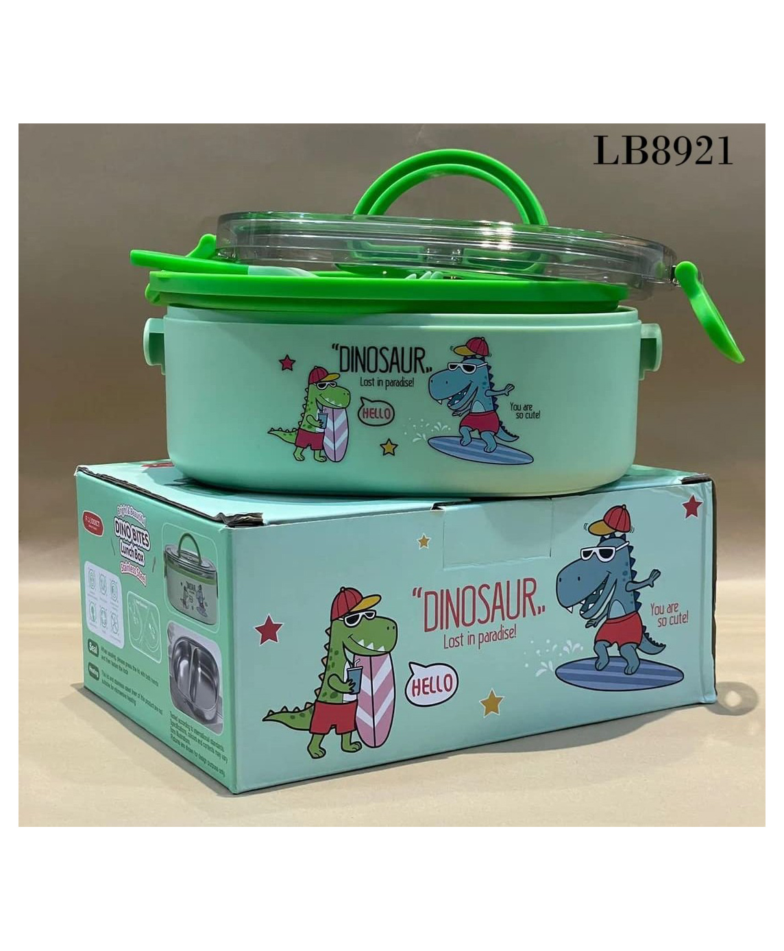 AKN TOYS Cute Dinosaur Stainless Steel Lunch Box for Students 800 ML with Spoon 1 Containers Lunch Box (800 ml, Thermoware) (Dinosaur)-image-49