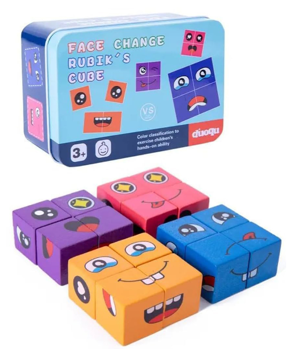 AKN TOYS Wooden Emoji Face Changing Cube Puzzle Game Expressions Matching Block Puzzles Building Logical Educational Training Toys 16 Face Blocks & 72 Playing Cards Birthday Gift for Kids Boys Girls-picture-16