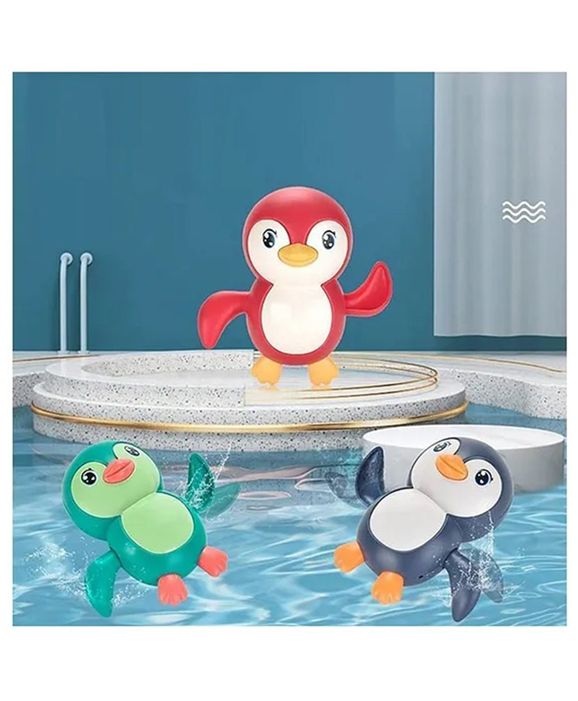 Azhari Wind Up Swimming Penguin Bath Toy Toddlers Swimming Floating Playing Toy in Bathroom Beach Pool Colourful Water Toys Pack of 1 Color & Design May Vary-picture-22