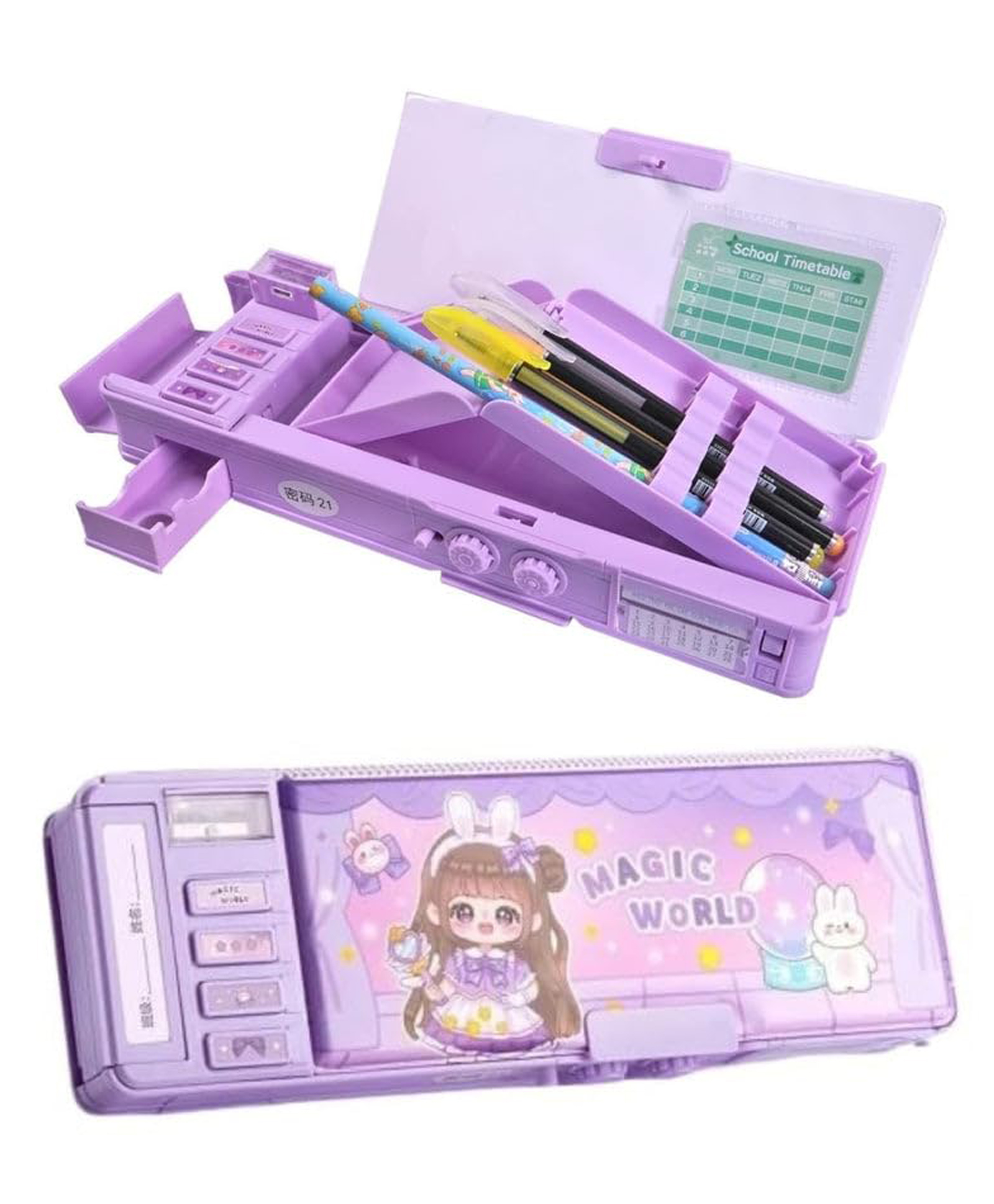 Azhari Multifunctional Magic World Password Lock Double Sided Empty Compass Box for Kids Color & Design May Vary-image-3