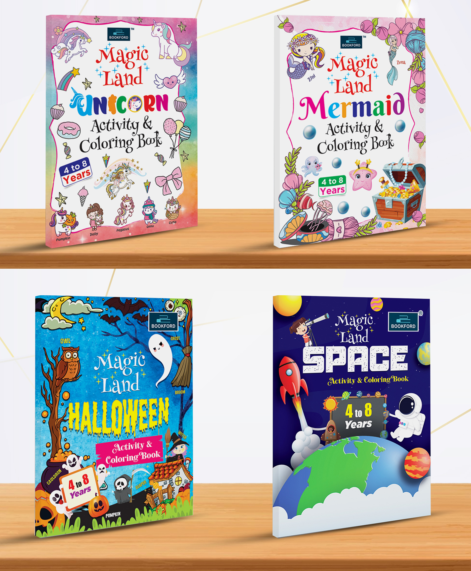 Magic Land Unicorn, Mermaid, Halloween And Space Activity & Coloring Book For Kids Set Of 4-image-10