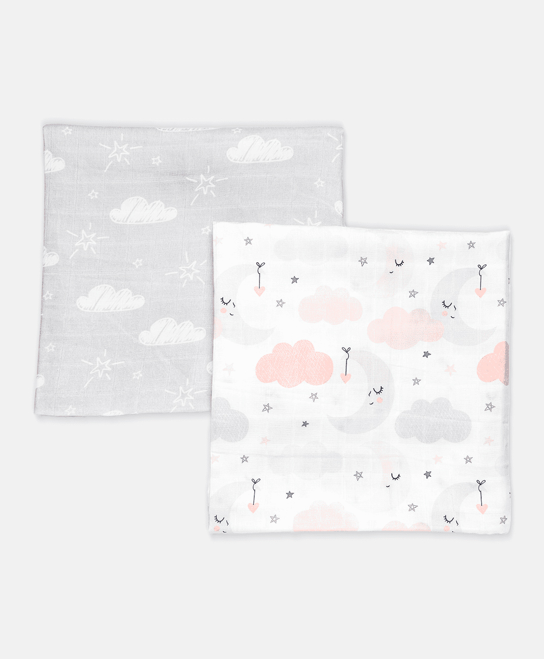 Softsens Little Dreamers Organic Muslin Swaddle - Pack of 2 - White & Grey-image-23