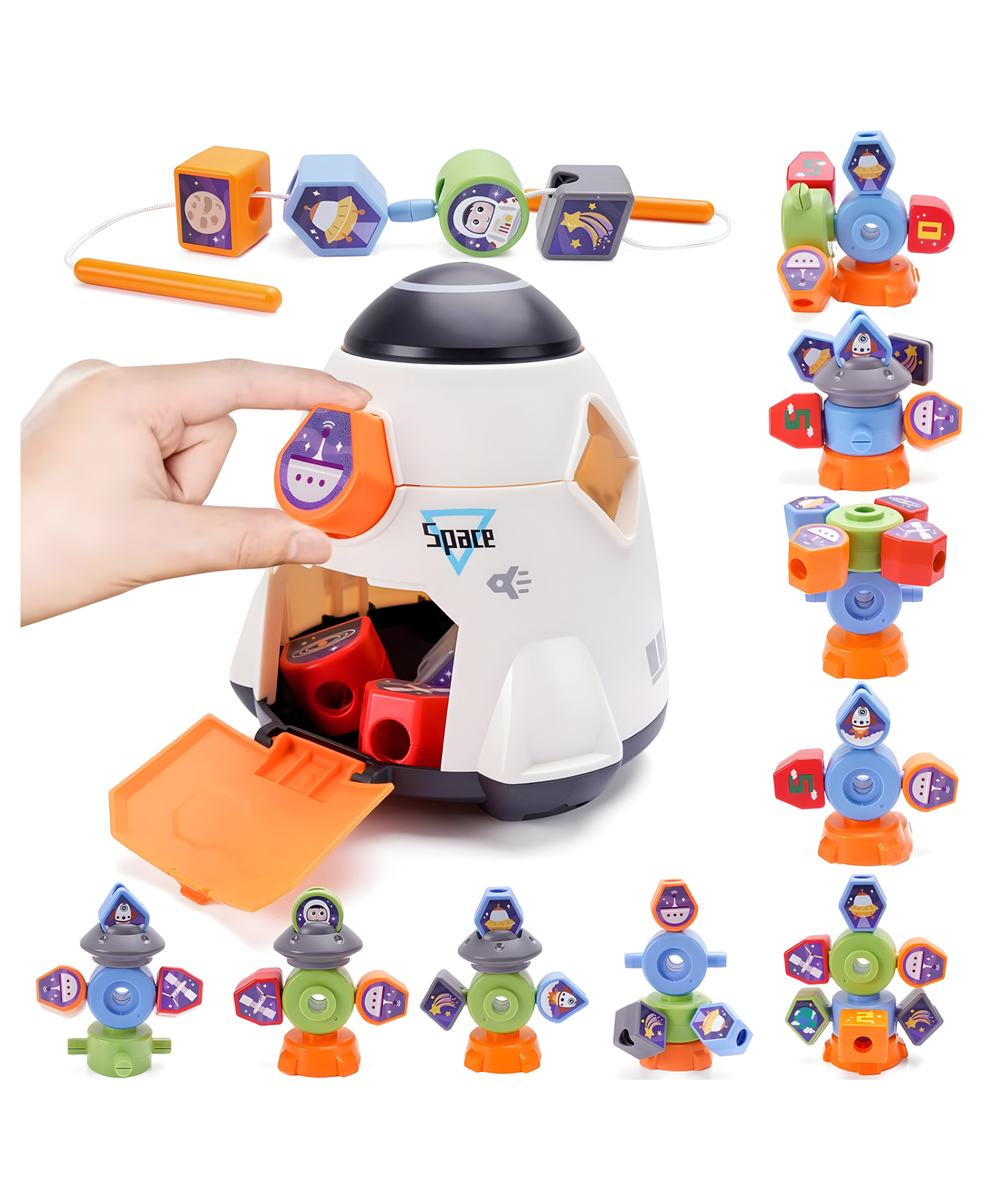 NEGOCIO Toddler Montessori Toys Spaceship Shape Sorter Building BlocksSensory Fine Motor Skills Developmental Toys for kids -PACK OF 1 - COLOR MAY VARY-picture-26