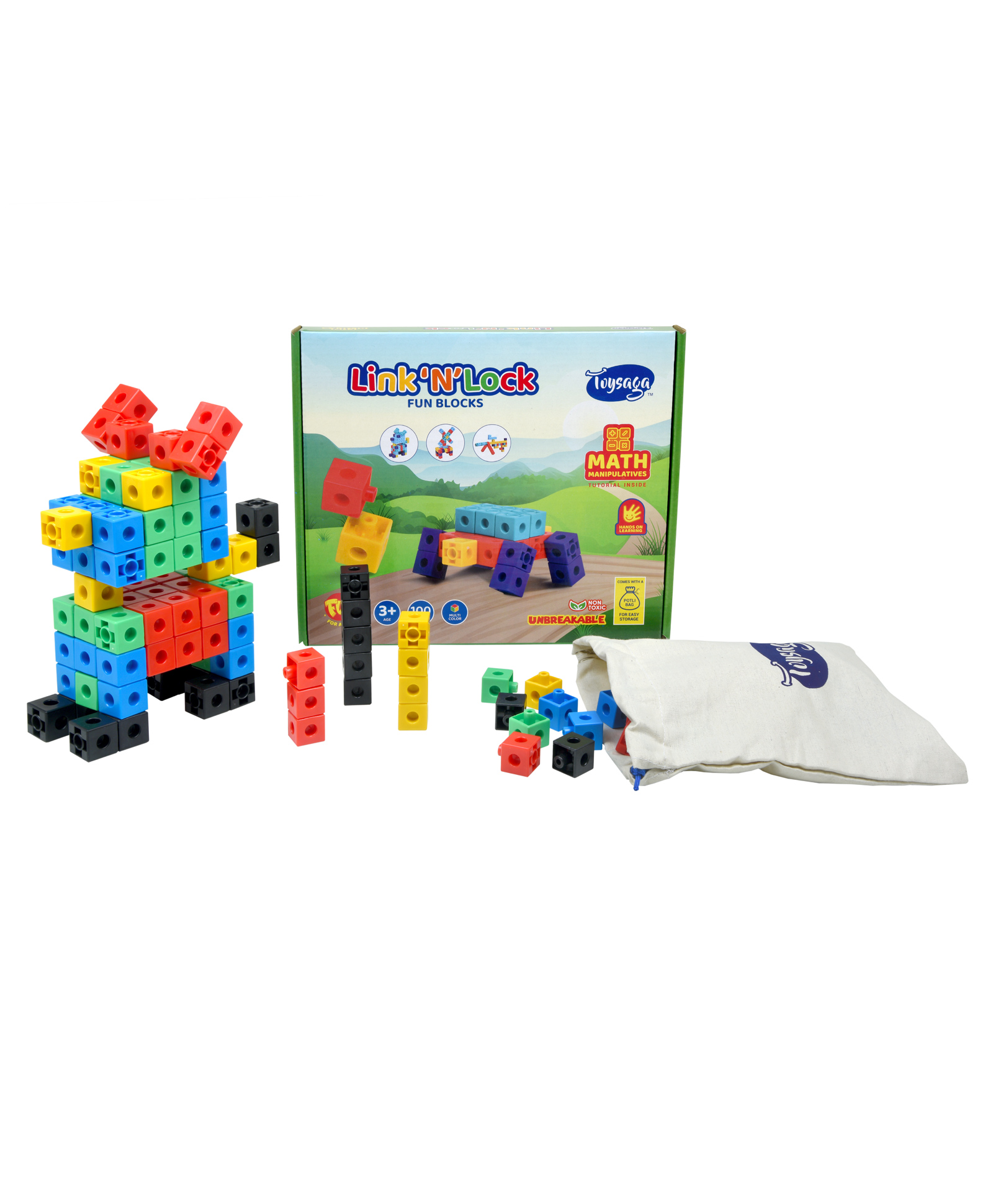 Toysaga Link 'N' Lock Fun Blocks| 100 Building Blocks| Interlocking MathLink Cubes | Fidget Toy| Pre-School Arithmetic Montessori Toy| Math Manipulative| STEM Toy| Fun for All Ages| Return Gift-picture-22