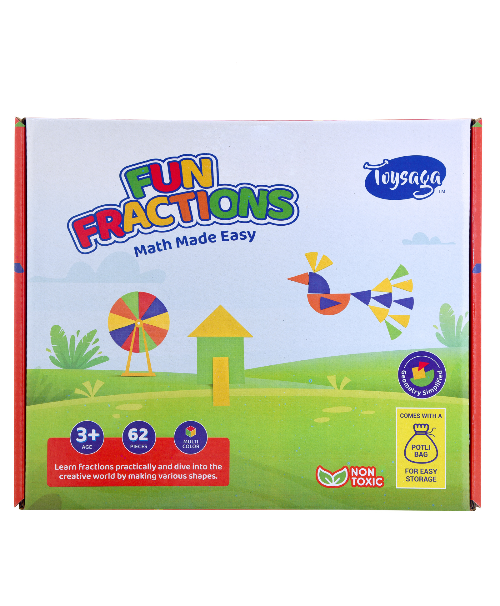 Toysaga Fun Fractions| 2 Fraction Sets, Circle and Square| Arithmetic Montessori Toy| Math Manipulative| Numbers Educational & Fun Game| Shape Builder and Art Activity for Kids - 62 Pieces-picture-12