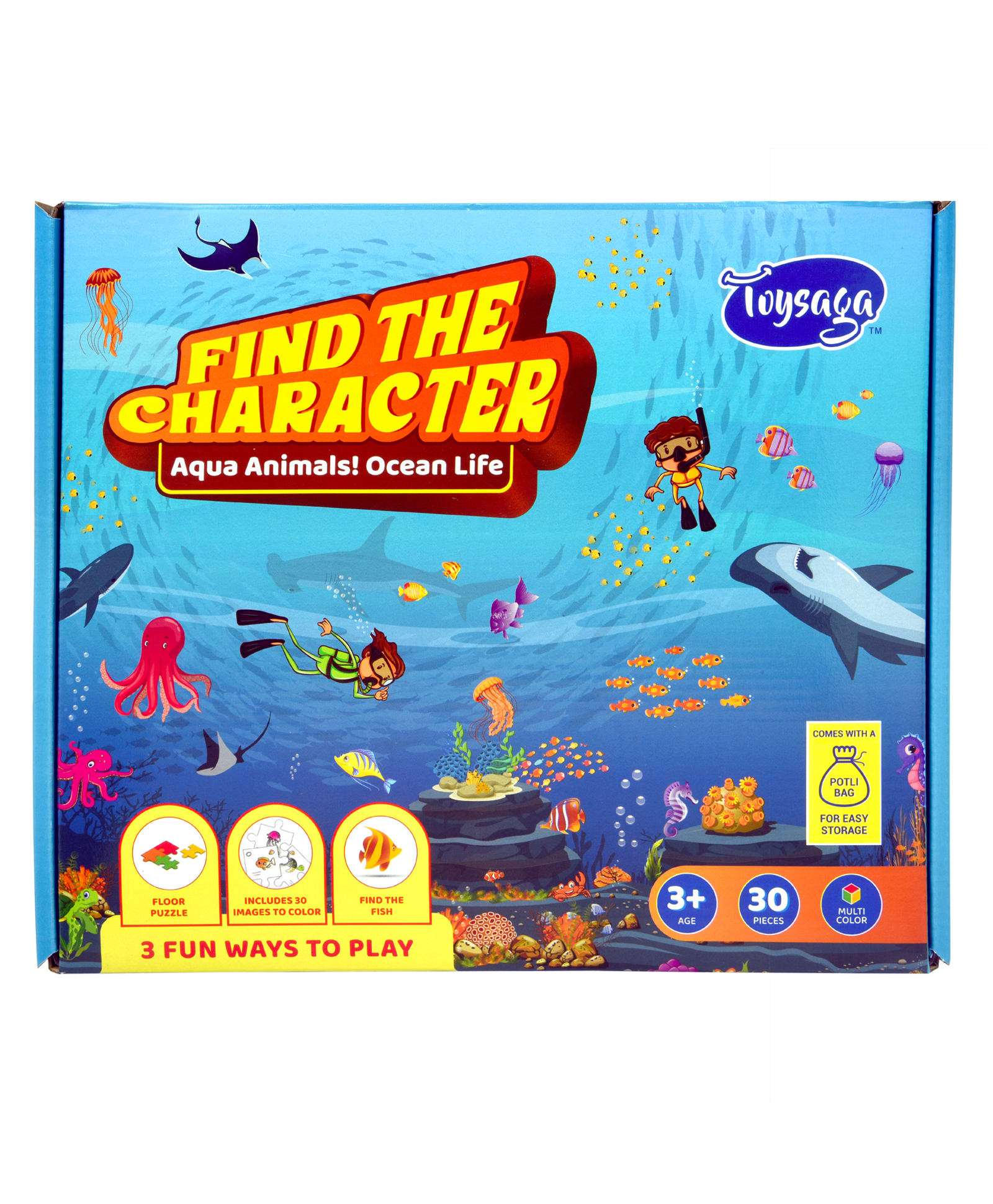 Toysaga Find The Character| Aqua Animals! Ocean Life| 30 Pieces Floor Puzzle for Kids Above 3+ Years| Jigsaw Puzzle| Find The Fish| Coloring DIY Activity| Fun Educational Game| Gift for Boys & Girls-image-13