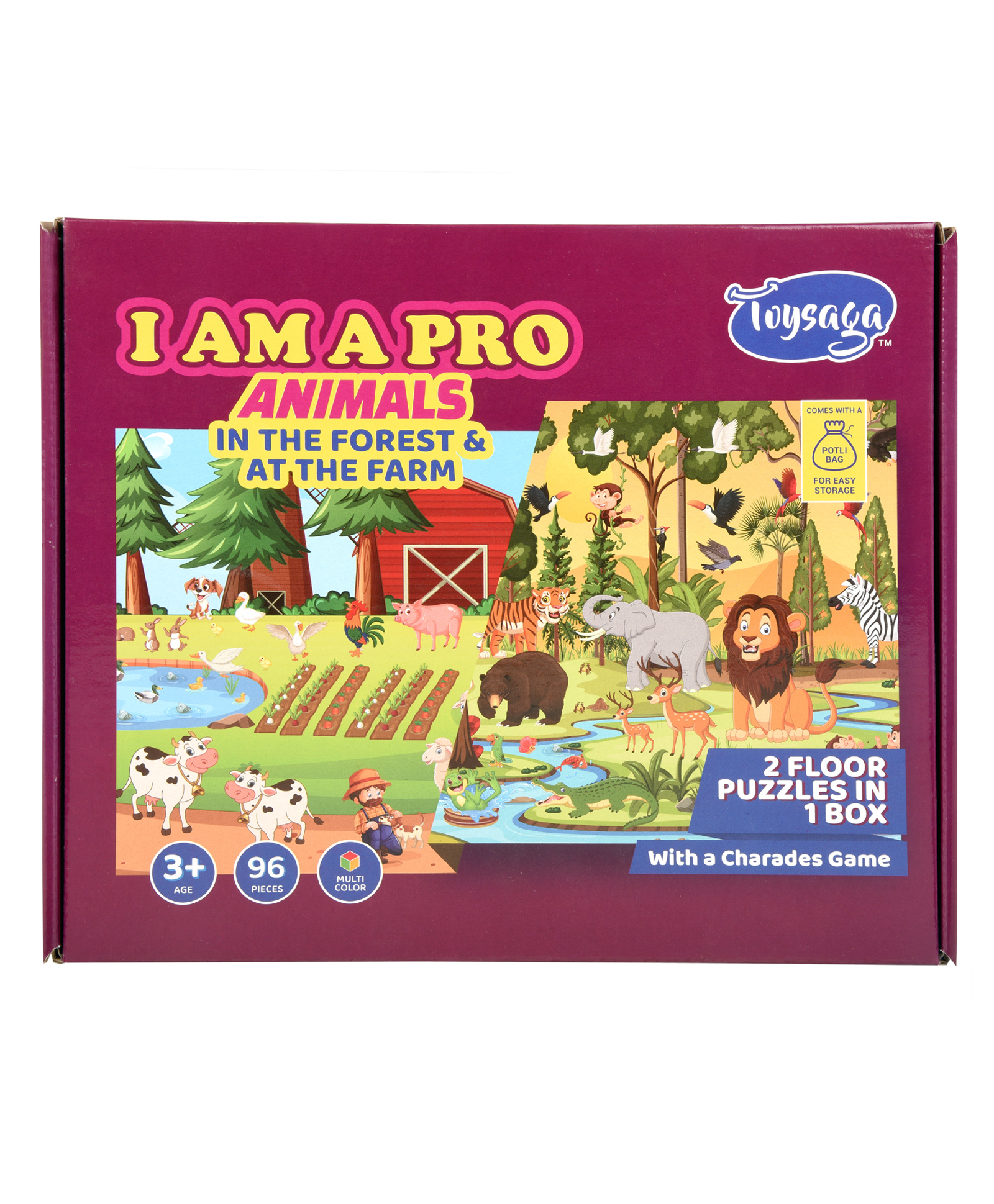 Toysaga I Am A Pro| Animals: in The Forest & at The Farm| 96 Pieces (48 Each) Floor Puzzles for Kids Above 3+ Years| Jigsaw Puzzle| Fun Charades Game| Family Games| Gift for Boys & Girls-image-25