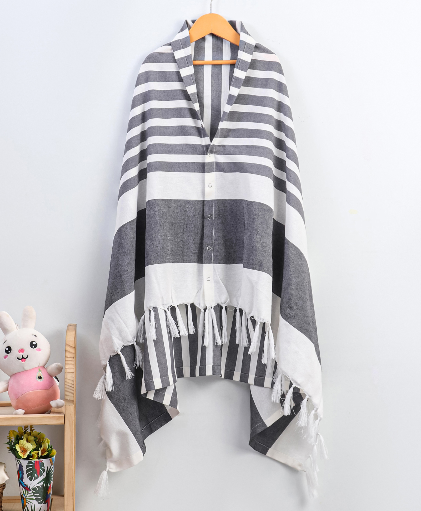 Babyhug 100% Cotton Breast Feeding Multi Purpose Nursing Scarf with Stripes - Light Grey