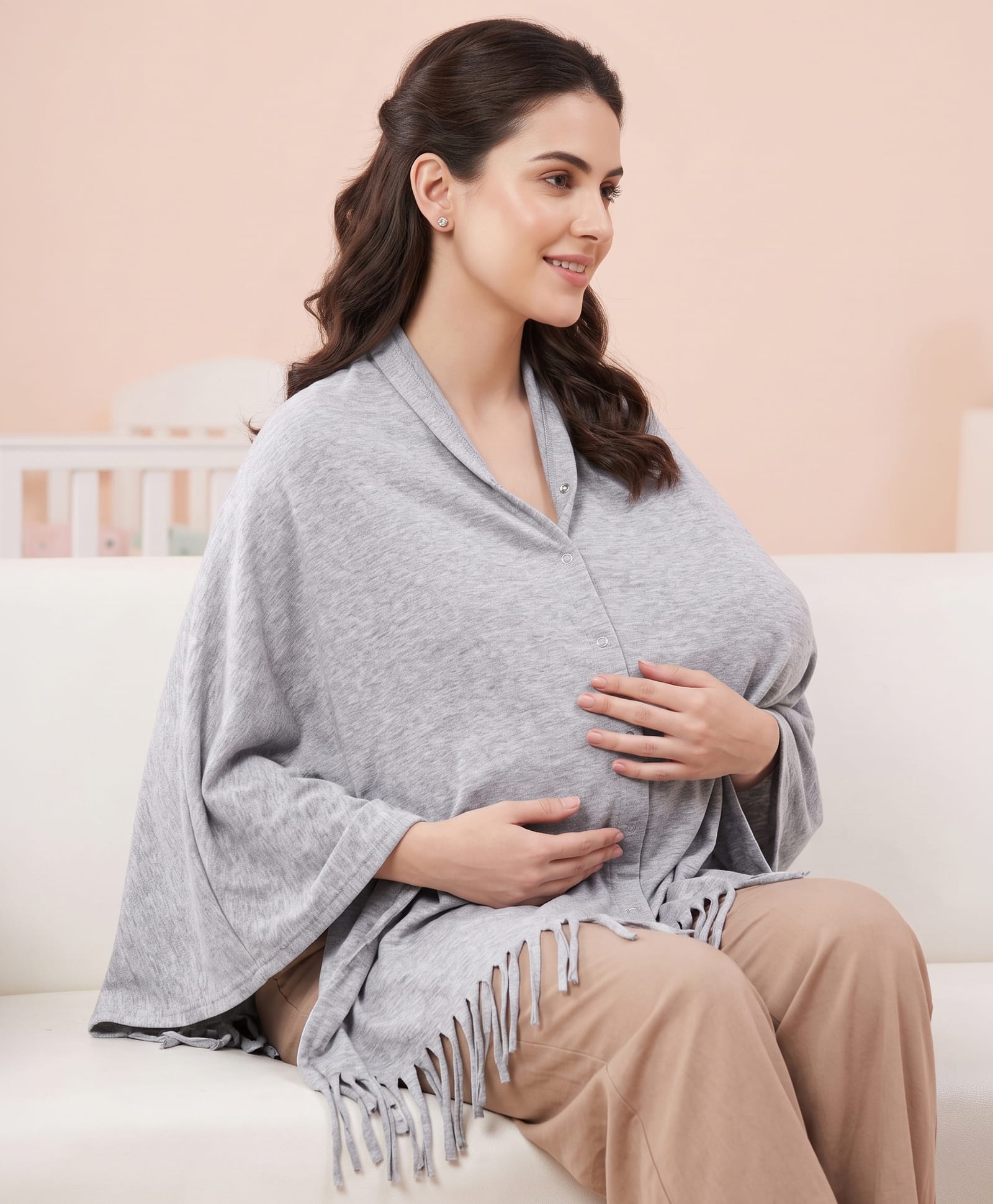 Babyhug 100% Cotton Breast Feeding Multi Purpose Nursing Solid Scarf - Grey-image-3