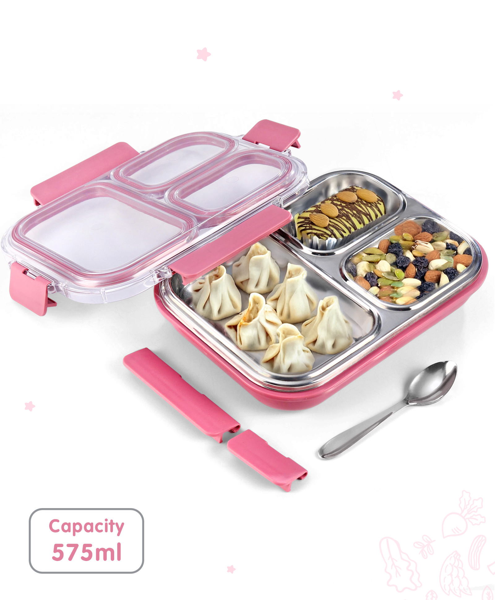 Unique King 3 Compartment Stainless Steel Insulated Lunch Box- Red-image-27