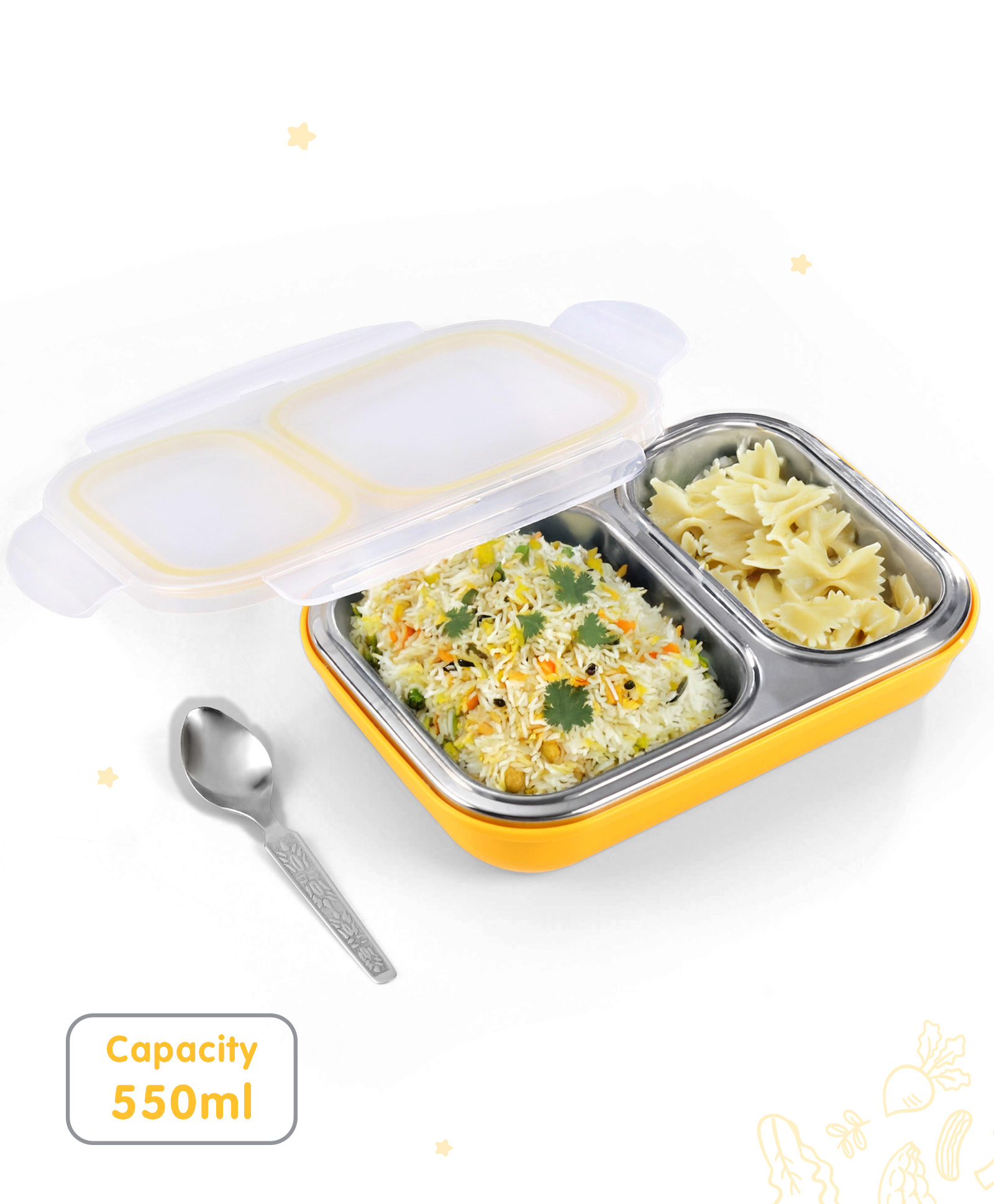 Unique King 2 Compartment Stainless Steel Insulated Lunch Box- Yellow-image-5