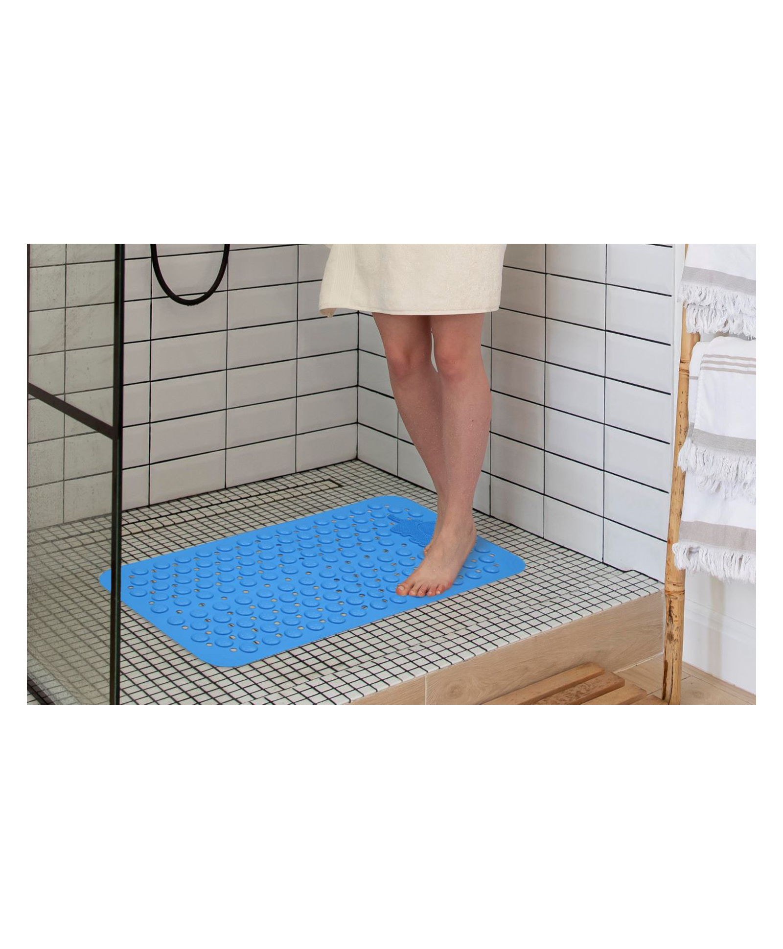 AAZEEM Anti Skid Bath mat with Foot Scrubber for Bath Room Shower mat with Suction Cups & Drain Holes Silicone Floor mat for Kids & Adults/ Blue - Pack of 1-picture-18