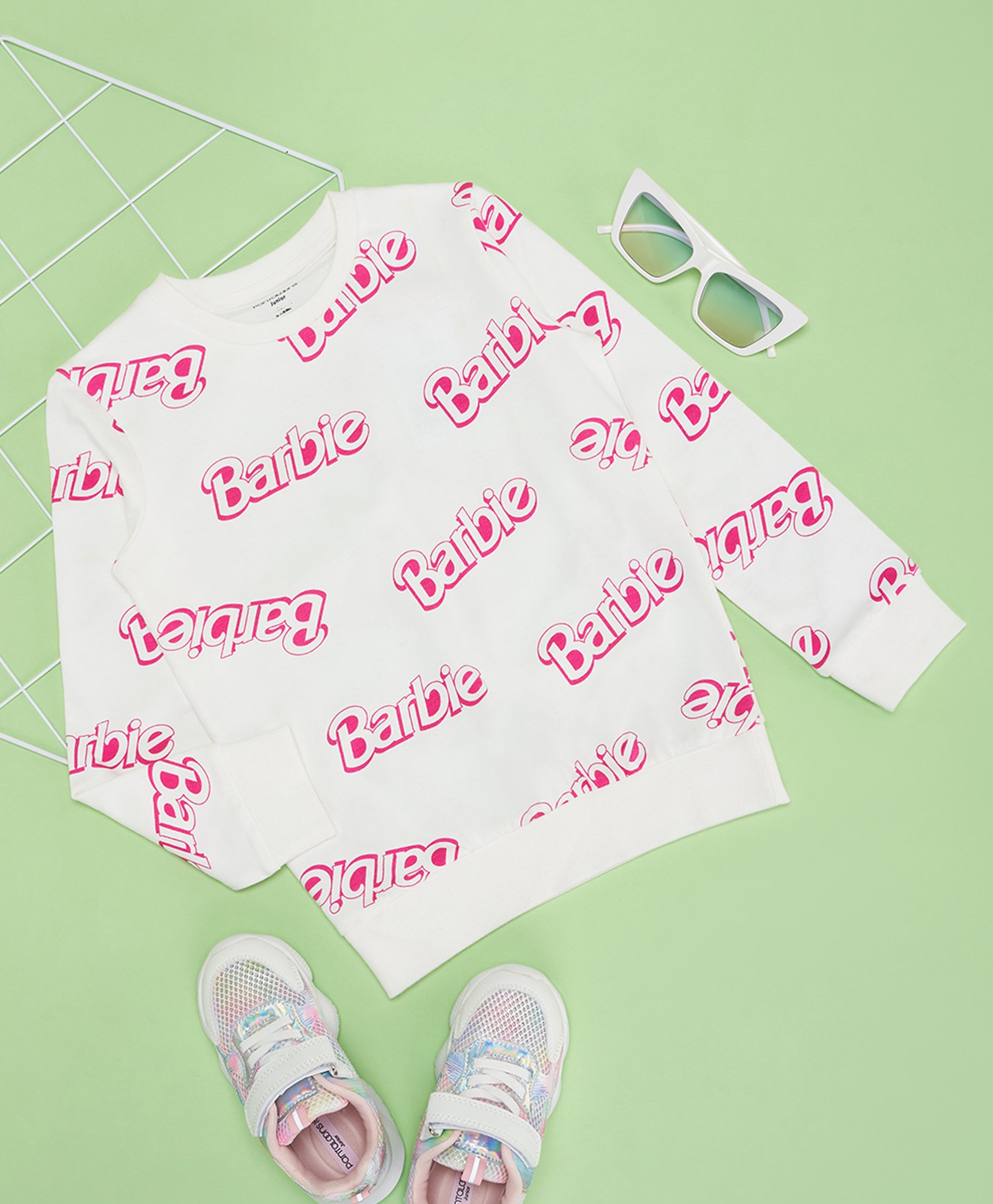 pantaloons junior Pantaloons JuniorMattel Featuring Full Sleeves Barbie Text Printed Sweatshirt - White-picture-16
