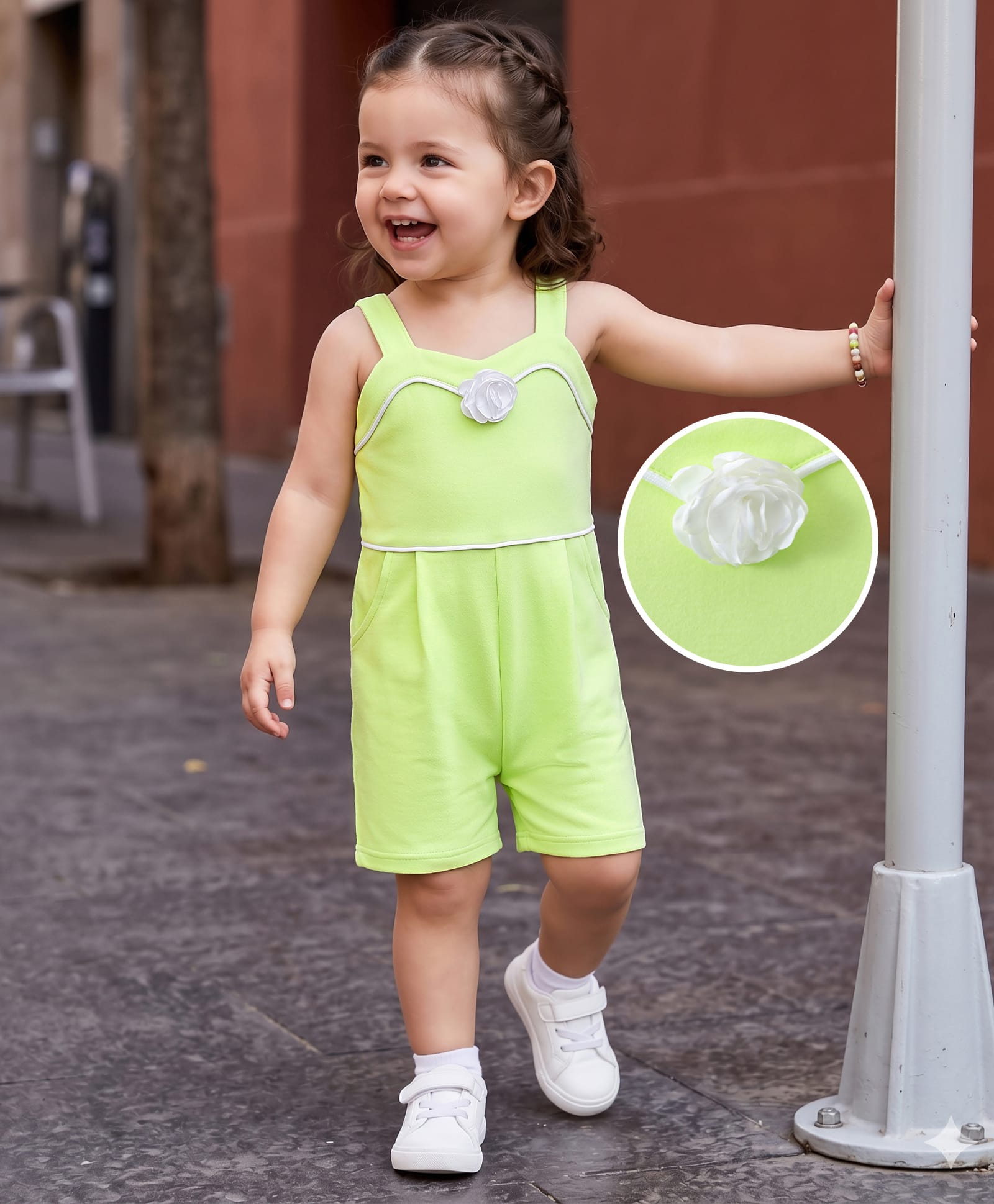 Mark & Mia Cotton Singlet Sleeves Jumpsuit with Floral Applique - Light Green-image-26