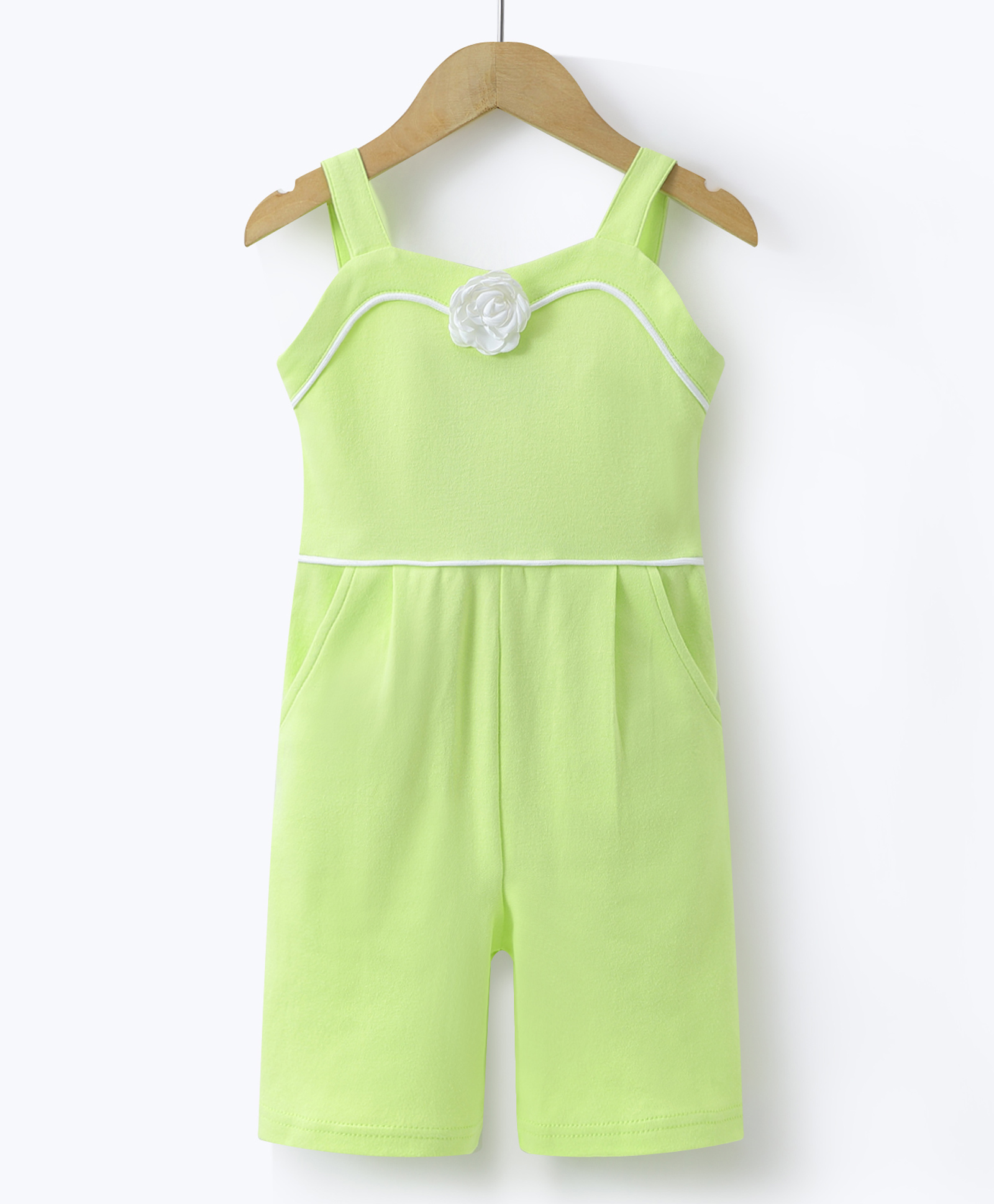 Mark & Mia Cotton Singlet Sleeves Jumpsuit with Floral Applique - Light Green-picture-10