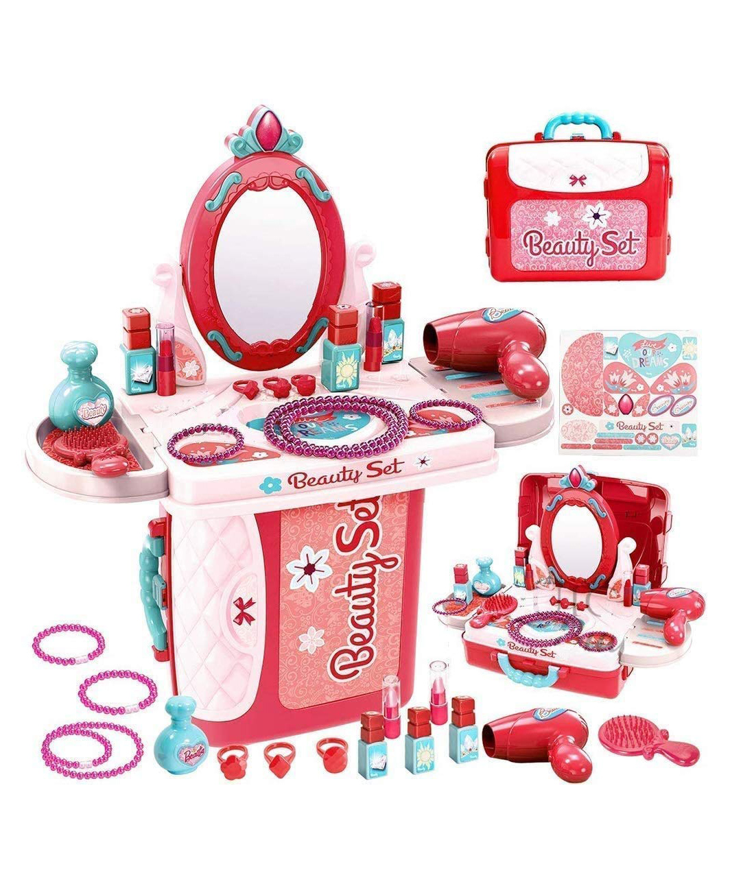 AKN TOYS 3 in 1 Beauty Set for Kids Girls Learning Educational Make Up Suitcase Kit with Makeup Accessories Pretend Play Set Portable Suitcase Toy Gift for Girls( Color May Vary)-image-7