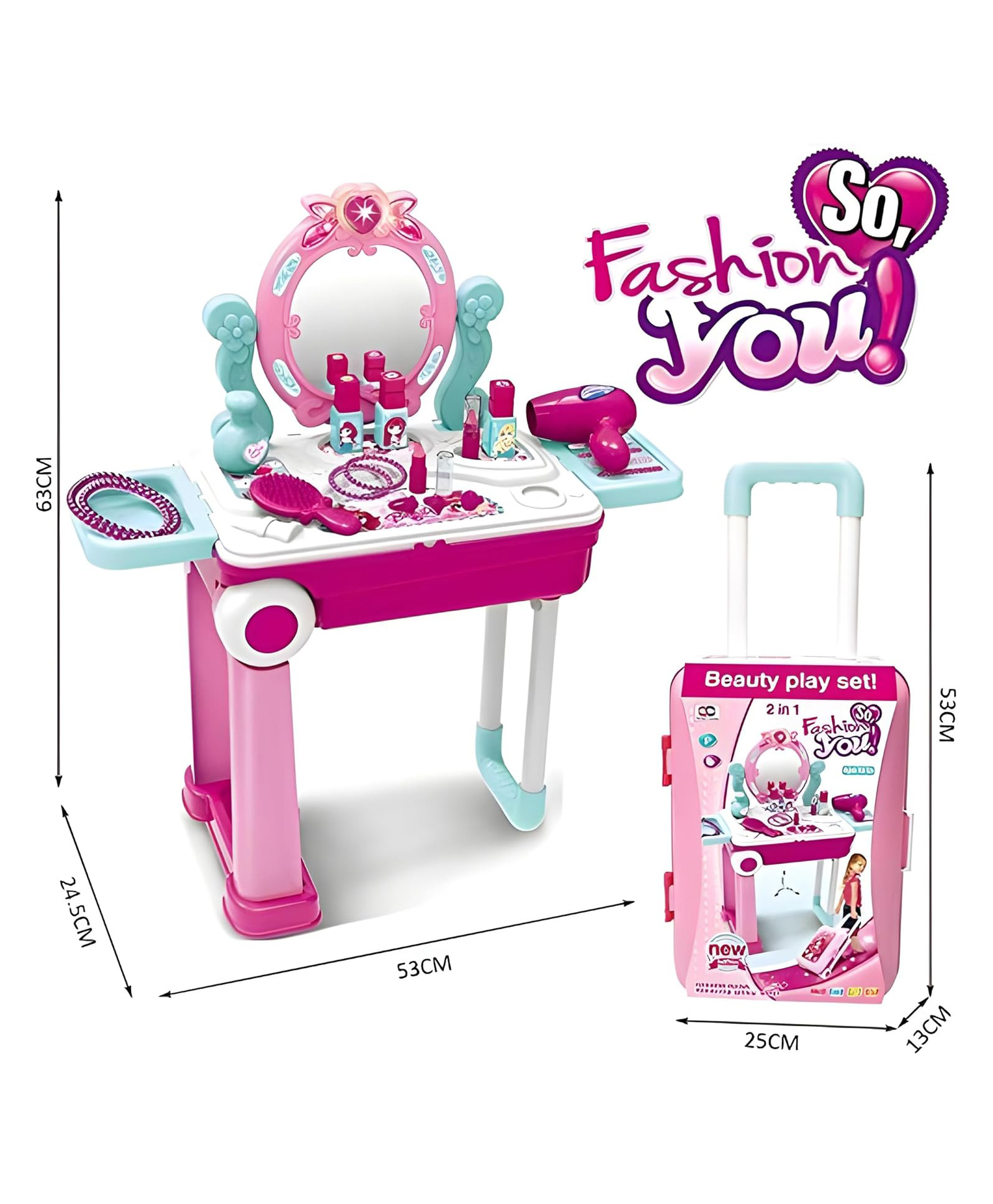 AKN TOYS Beauty Makeup Kit for Doll Girls Cosmetic Set 2 in 1 Vanity Table Portable Trolley Pretend Play Set Toy with Make up Accessories for Kids Plastic ( Color May Vary)-image-36