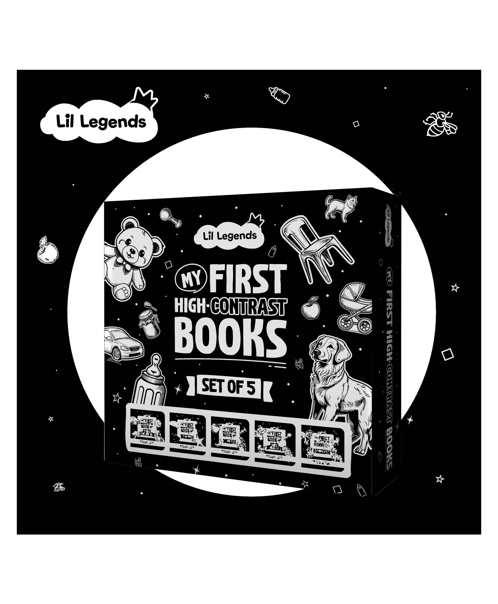 Lil Legends My First High-Contrast Books for kids | Set of 5 Boxed Set Education Activity for Infant Newborn Baby Board Book | Animal, Food, Shapes, Objects and Things Around Us-image-42