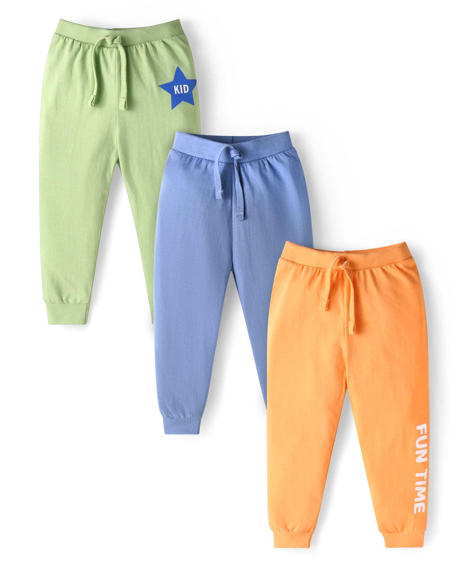 Babyhug Single Jersey Knit Full Length Lounge Pants with Text Print Pack of 3 - Blue Orange & Light Green-picture-27
