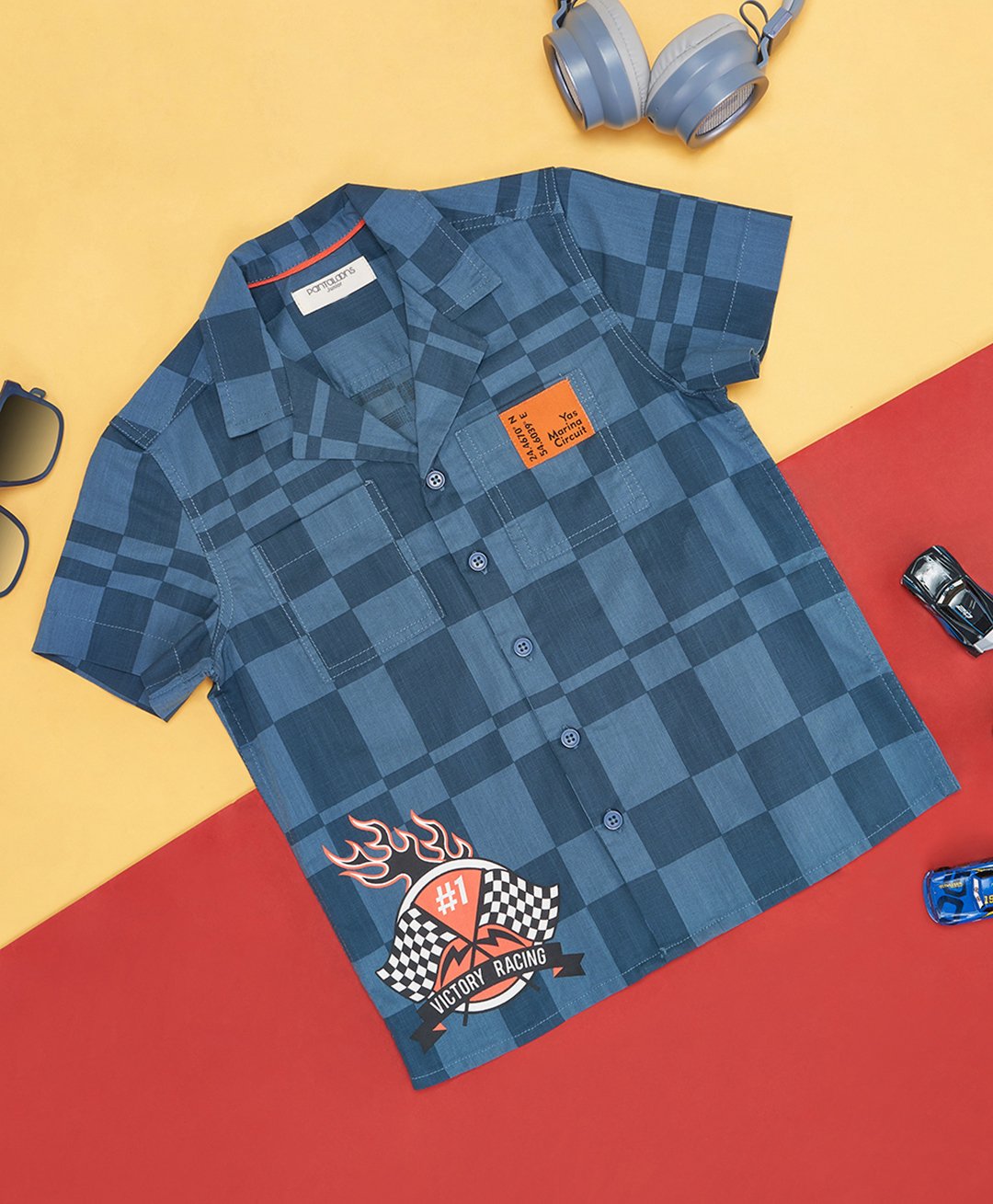 Pantaloons Junior Cotton Half Sleeves Checked Shirt - Navy Blue-picture-14