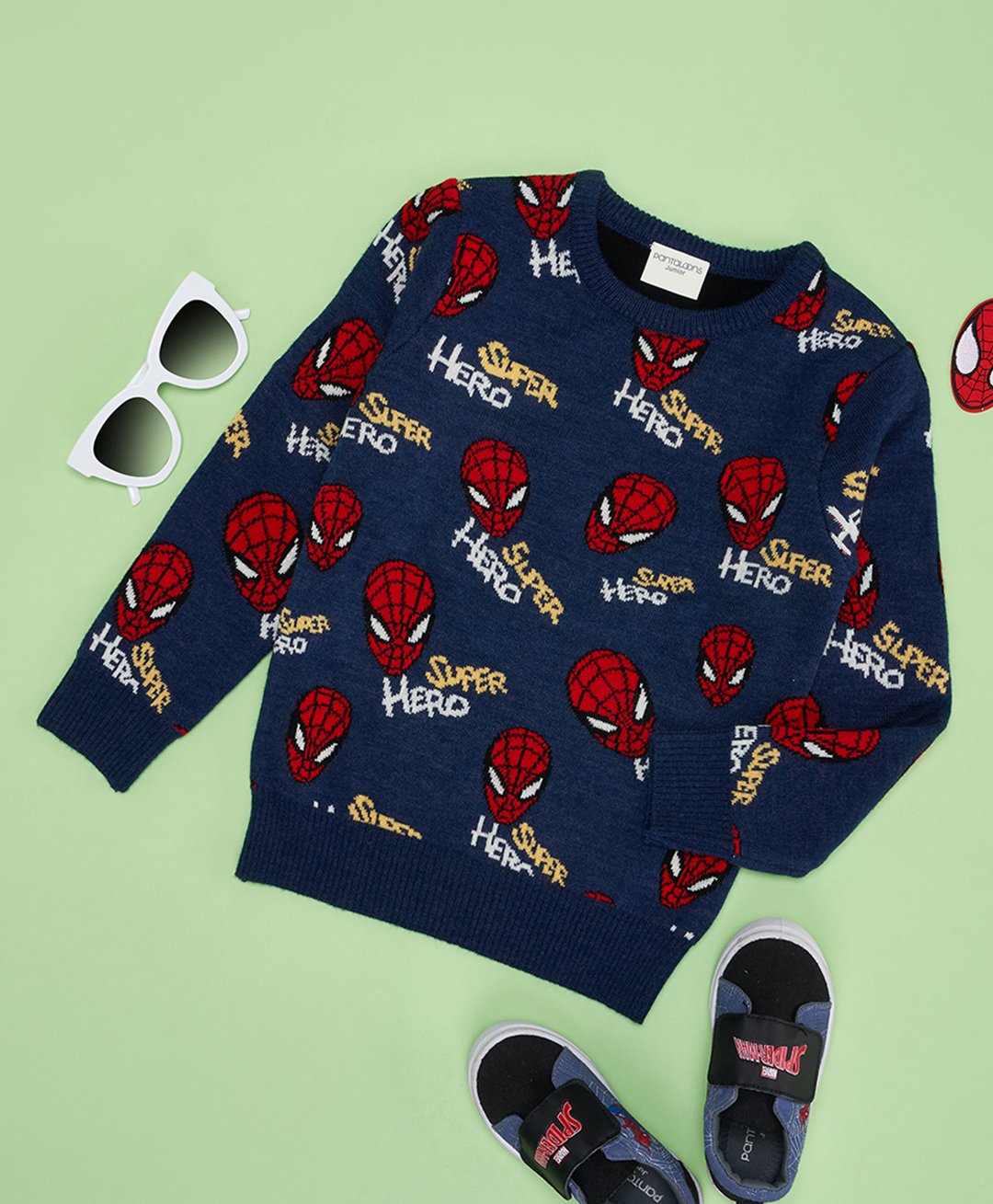 Pantaloons Junior Marvel Featuring Full Sleeves Spiderman Designed Sweater - Navy Blue-image-11