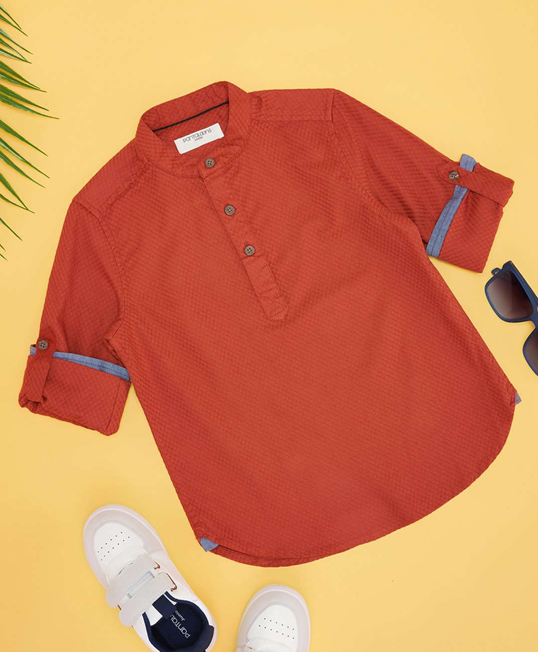 Pantaloons Junior Full Sleeves Abstract Embroidered Kurta Style Shirt - Rust Orange-image-23