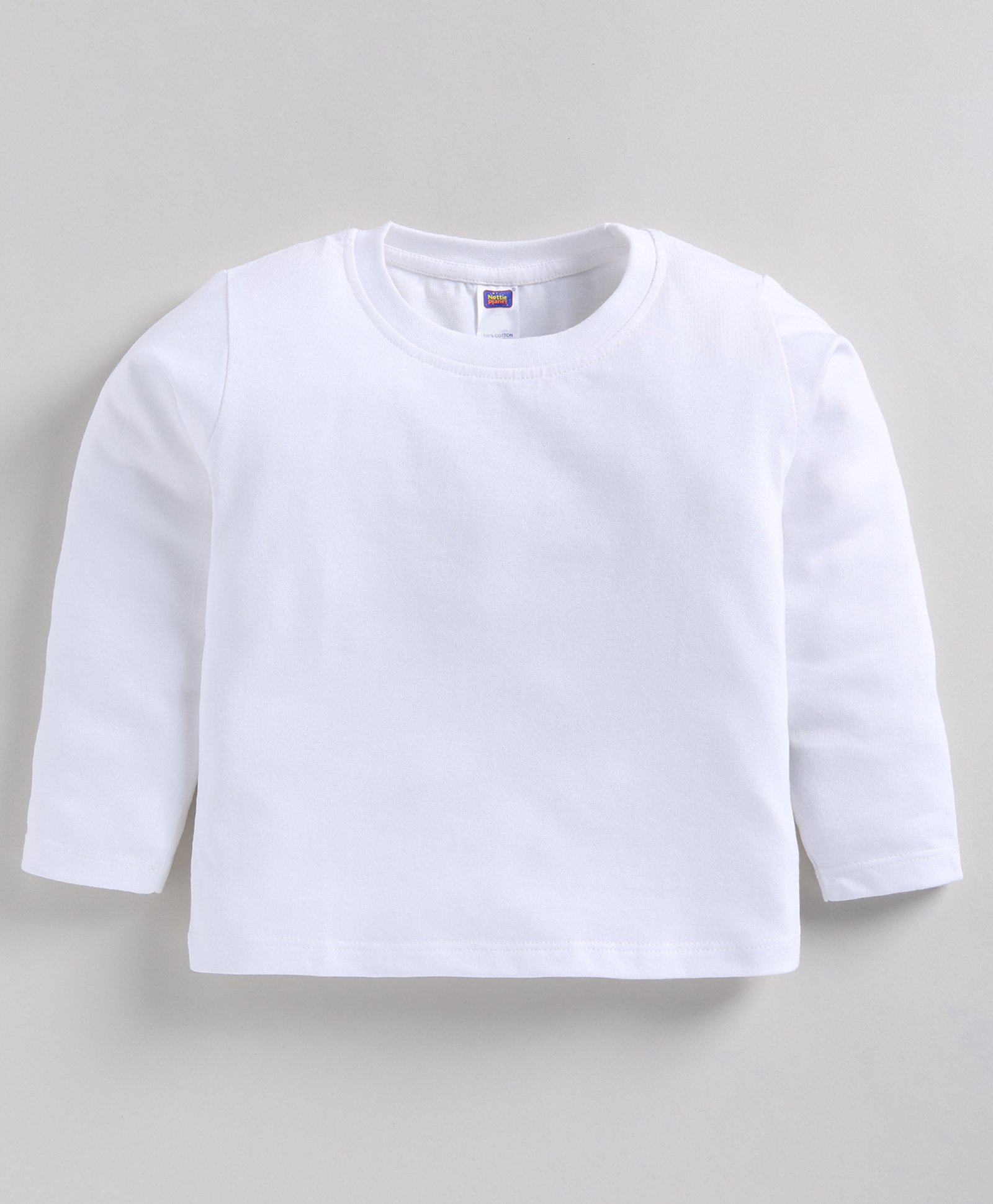 Nottie Planet Cotton Knit Full Sleeves Solid Tee - White-image-35