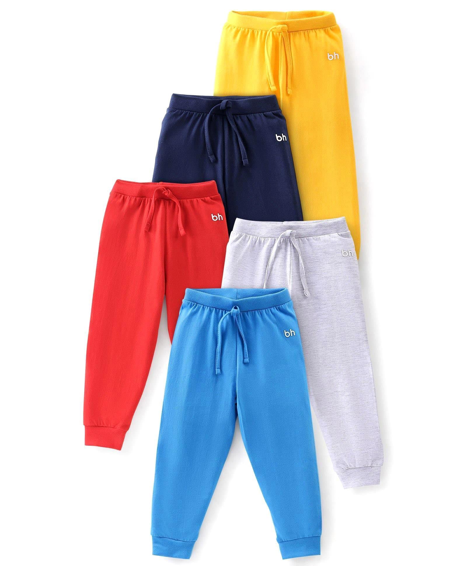 Babyhug Single Jersey Knit Full Length Lounge Pants WithBrand Logo Text Print Pack of 5 - Navy Blue Yellow Red-picture-24