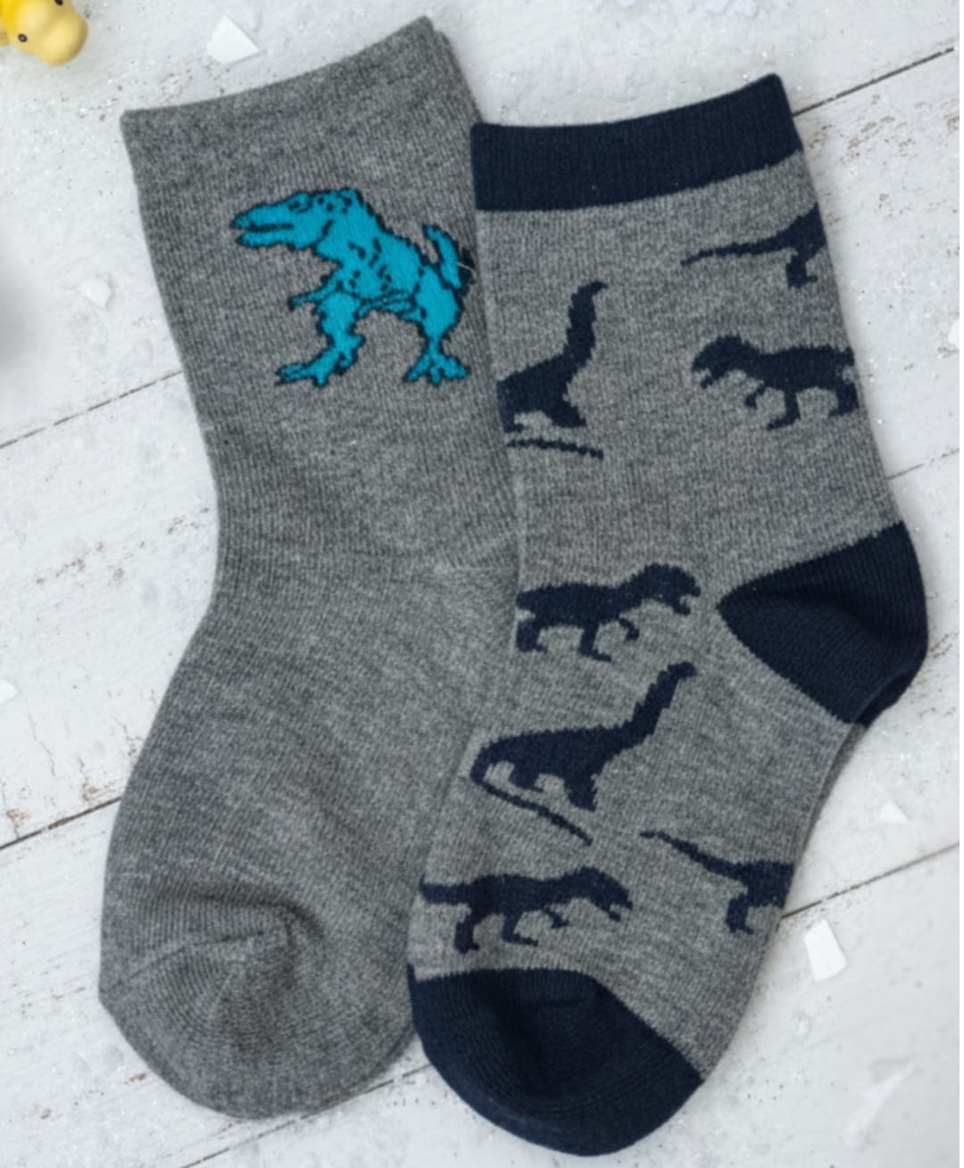 Yellow Bee Cotton Pack Of 2 Dinosaur Designed Socks - Grey-picture-10