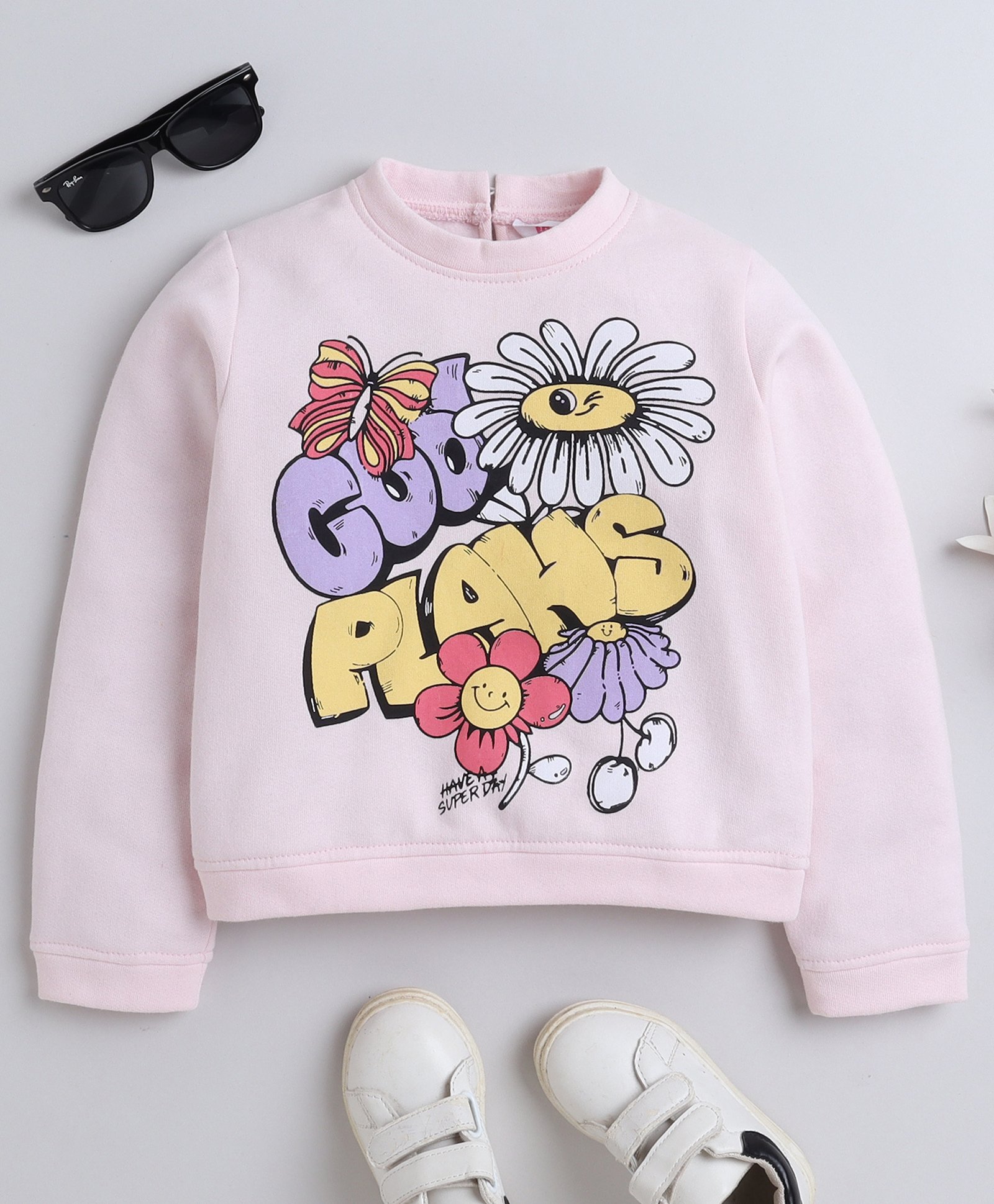 Taffykids Full Sleeves Floral & God Plans Text Printed Sweatshirt - Pink-picture-25