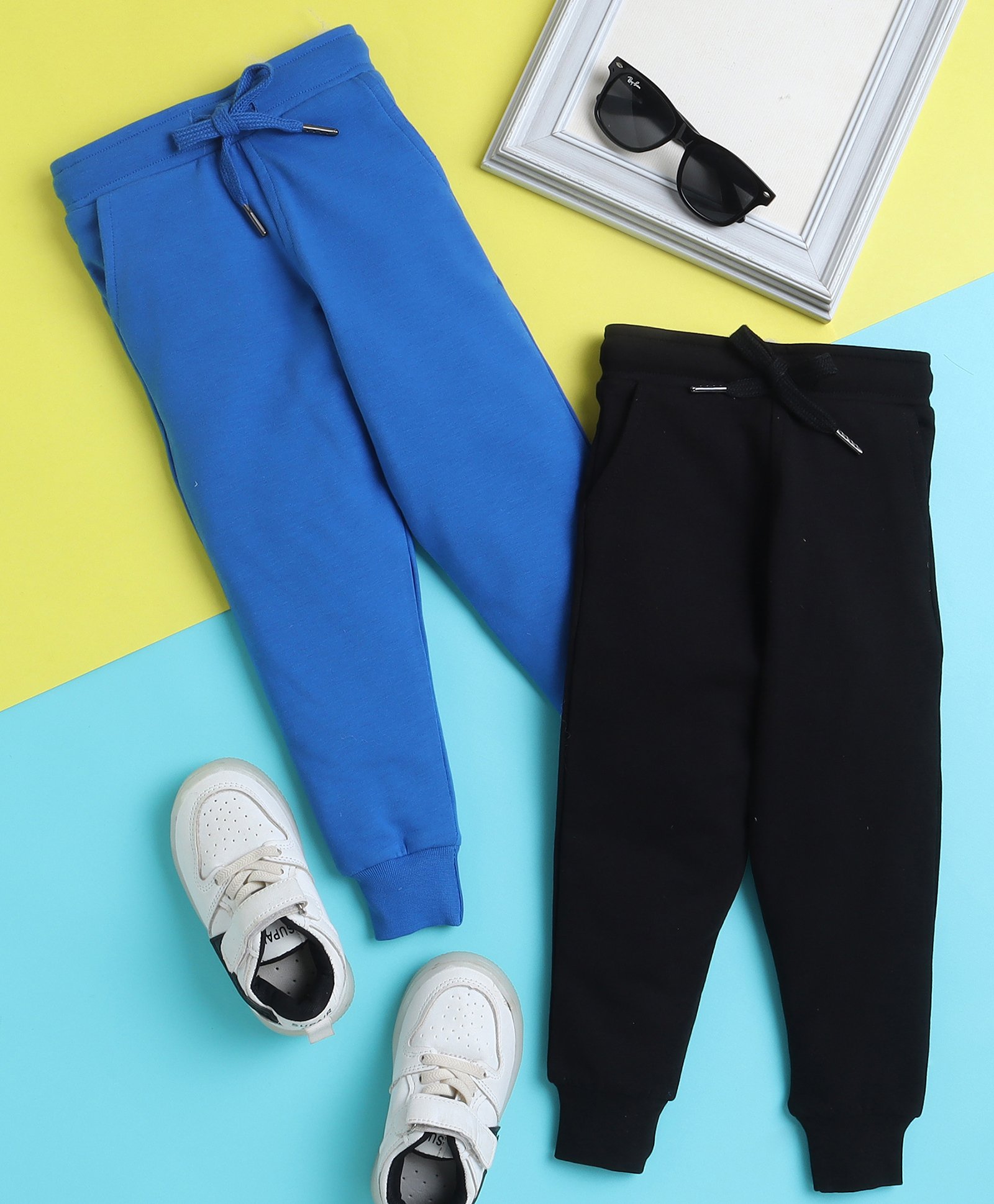 Knitting Doodles Pure Cotton Terry Pack Of 2 Solid Pants - Blue & Black-picture-12