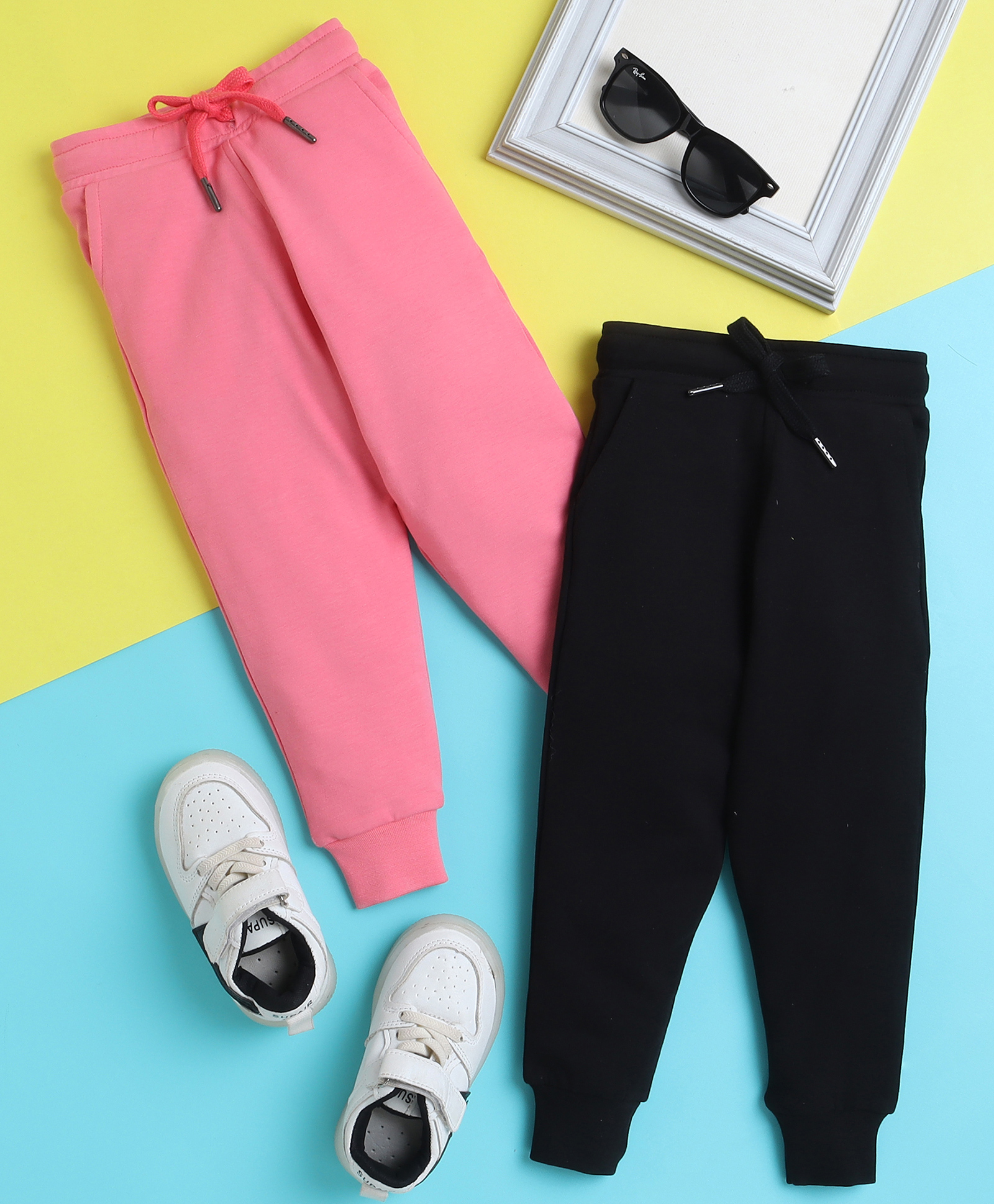 Knitting Doodles Pure Cotton Terry Pack Of 2 Solid Pants - Pink & Black-picture-28