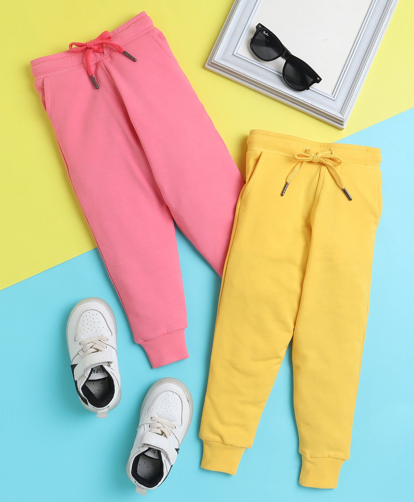knitting doodles Knitting DoodlesPure Cotton Terry Pack Of 2 Solid Pants - Yellow & Pink-picture-11