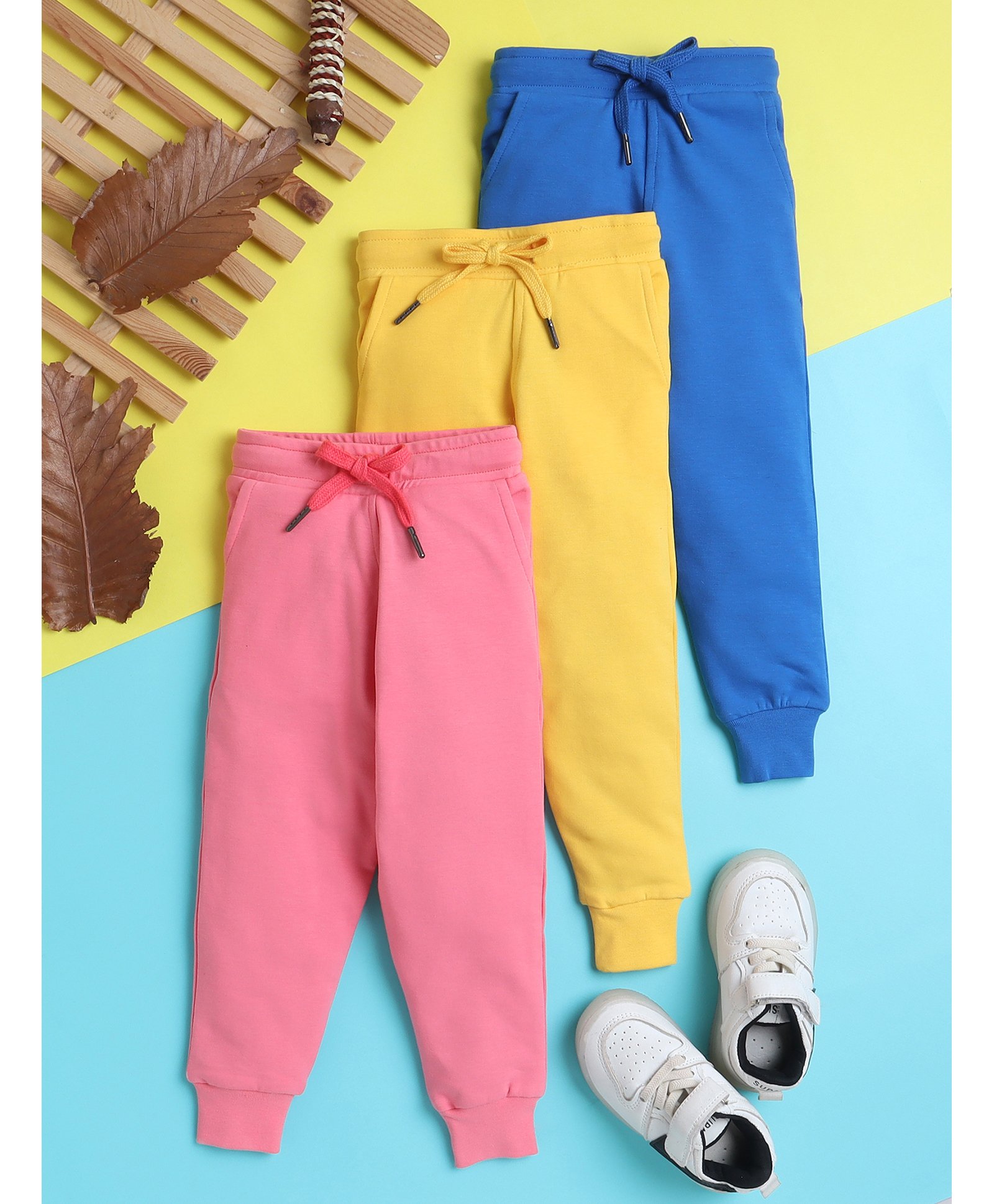 knitting doodles Knitting DoodlesPure Cotton Terry Pack Of 3 Solid Pants- Yellow Blue & Pink-picture-23