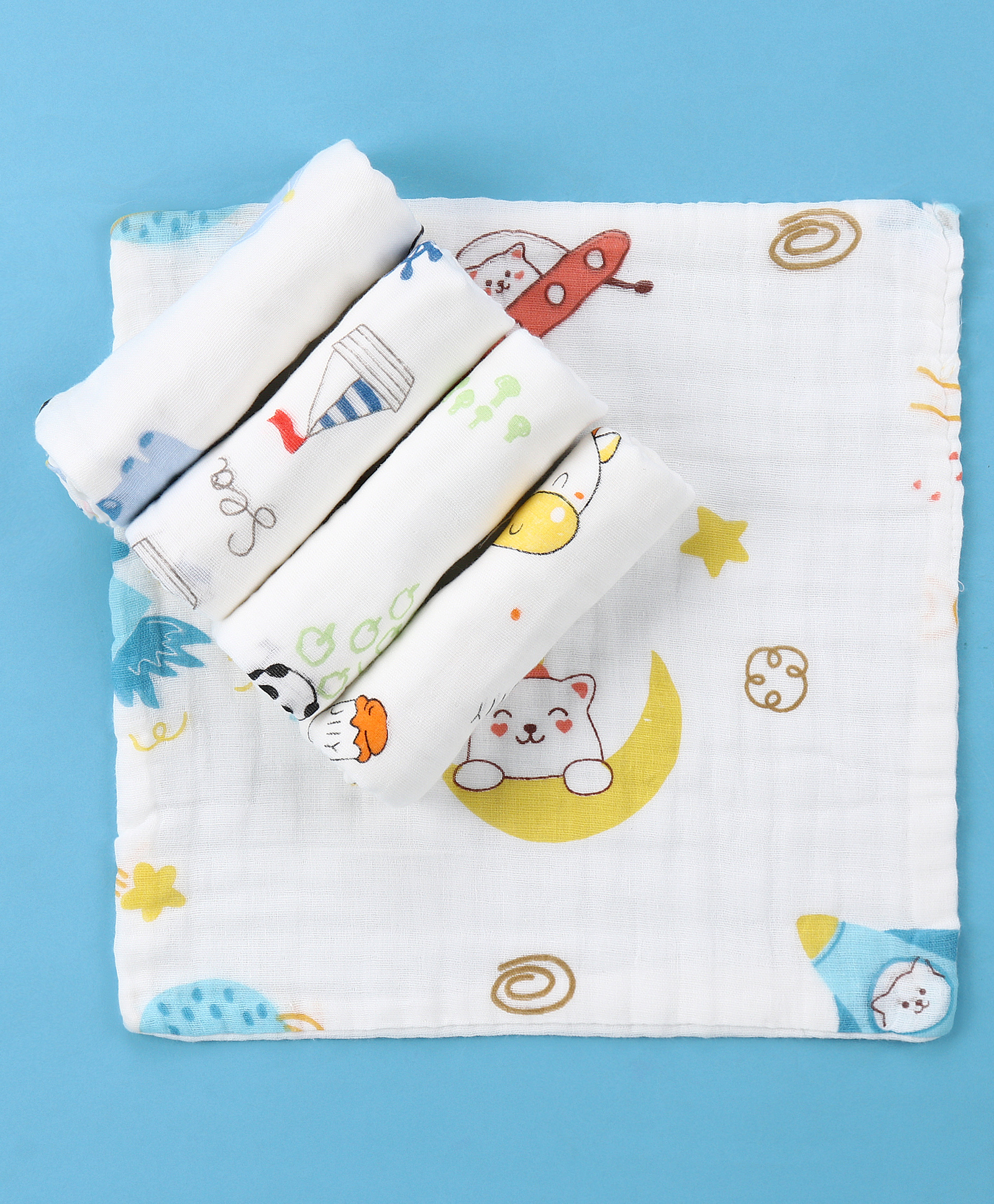 Babyhug 6 Layer Muslin Wash Cloth Pack of 5 - Multicolor| Soft and Baby Safe| High Absorbency