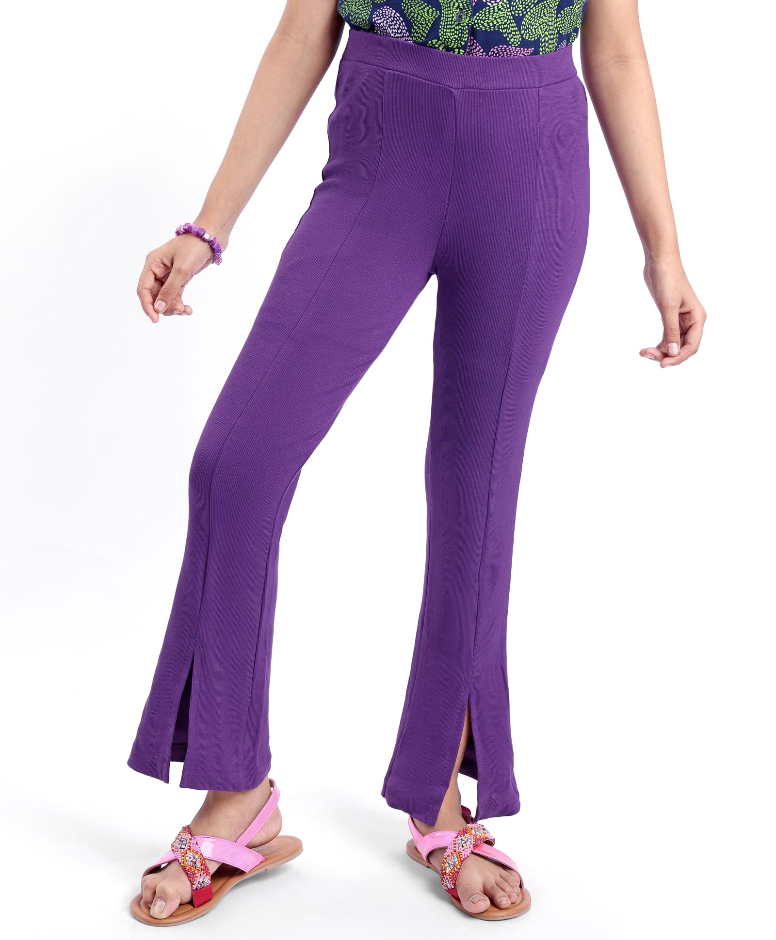 Pine Kids Cotton Lycra Knit Full Length Solid Leggings - Purple-picture-28