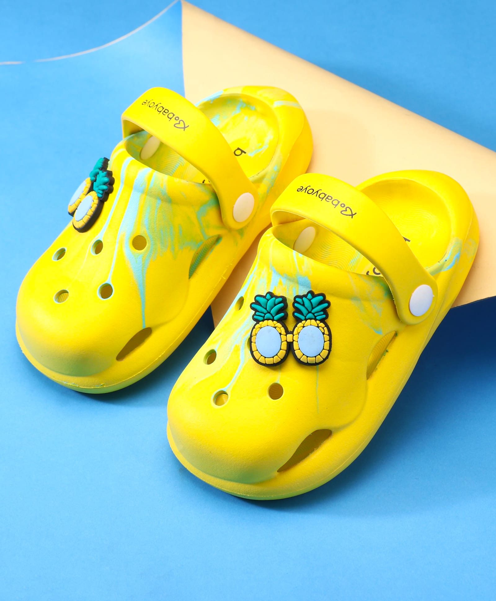Babyoye Clogs with Back Strap & Fruit Applique - Yellow