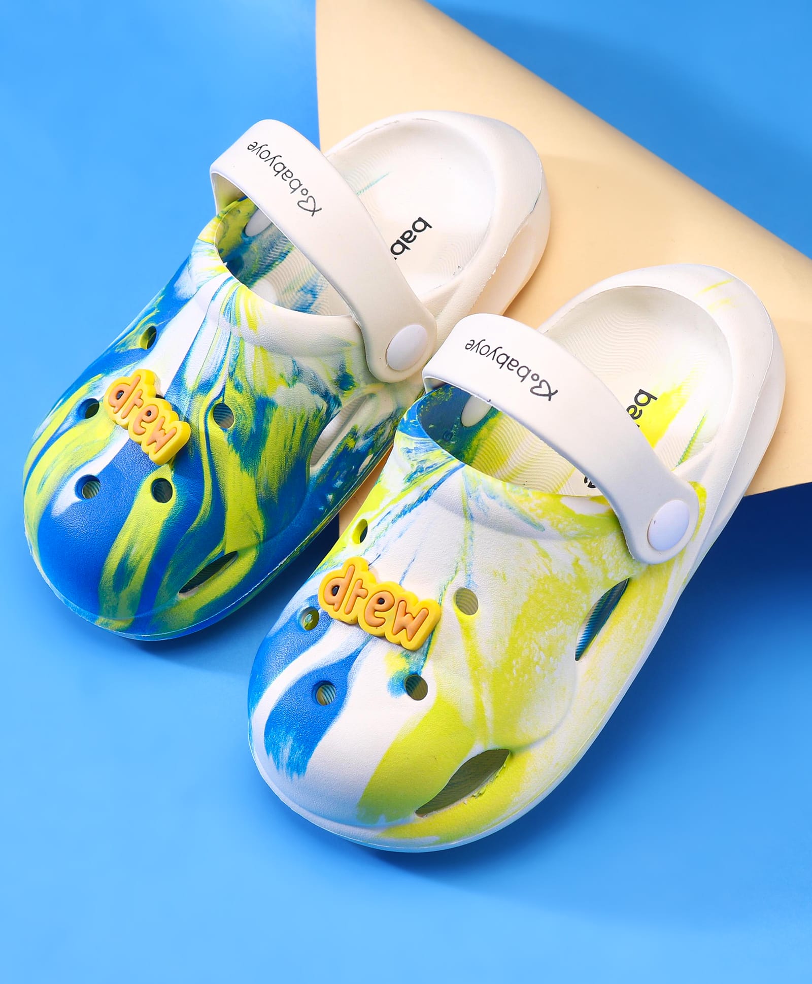 Babyoye Clogs with Back Strap Closure & Drew Applique - White & Blue-picture-23