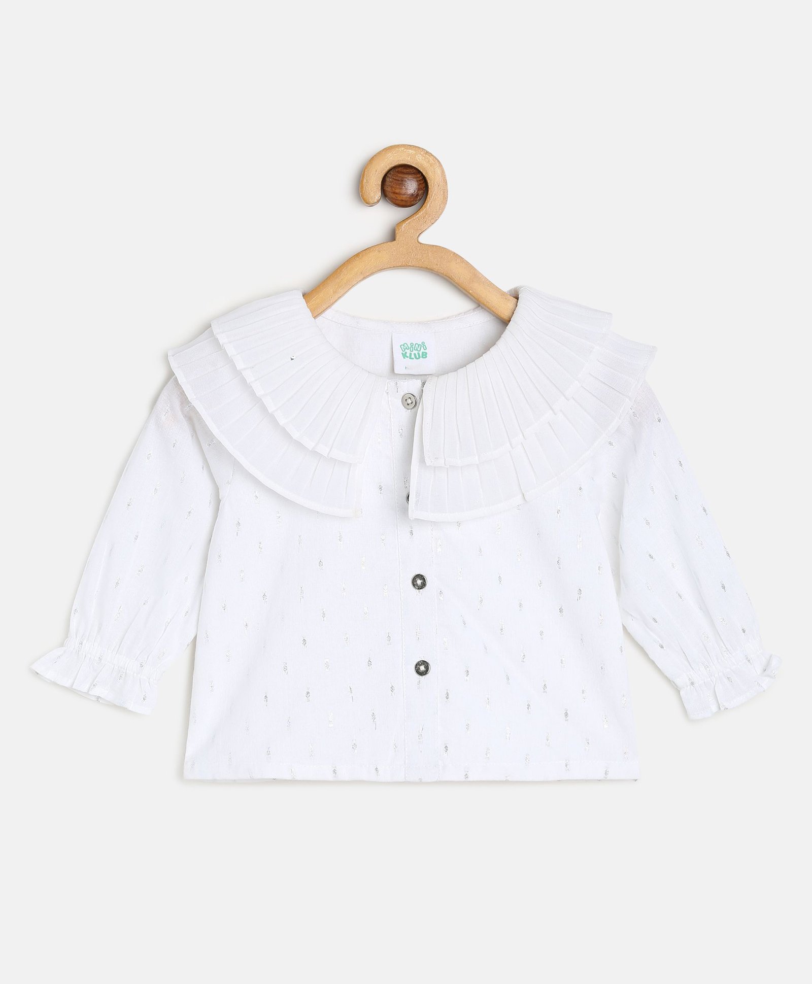 MINI KLUB Cotton Full Peasant Sleeves Abstract Foil Printed Top - White-image-22
